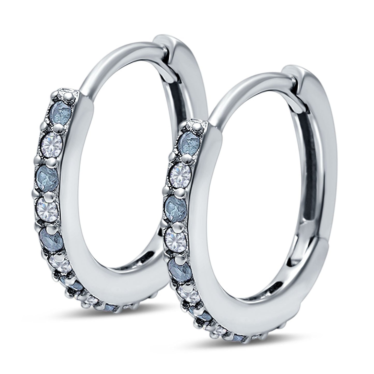 Half Eternity Hoop Earrings Round Simulated Aquamarine Cubic Zirconia (16mm)