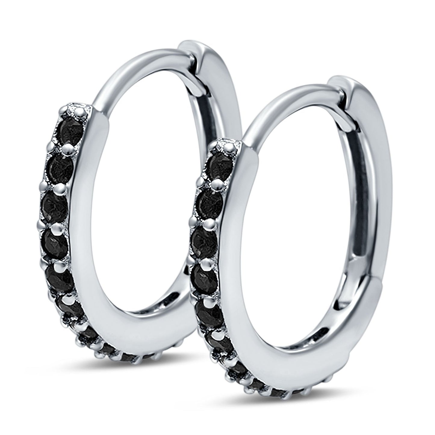 Half Eternity Round Simulated Black Onyx Hoop Earrings