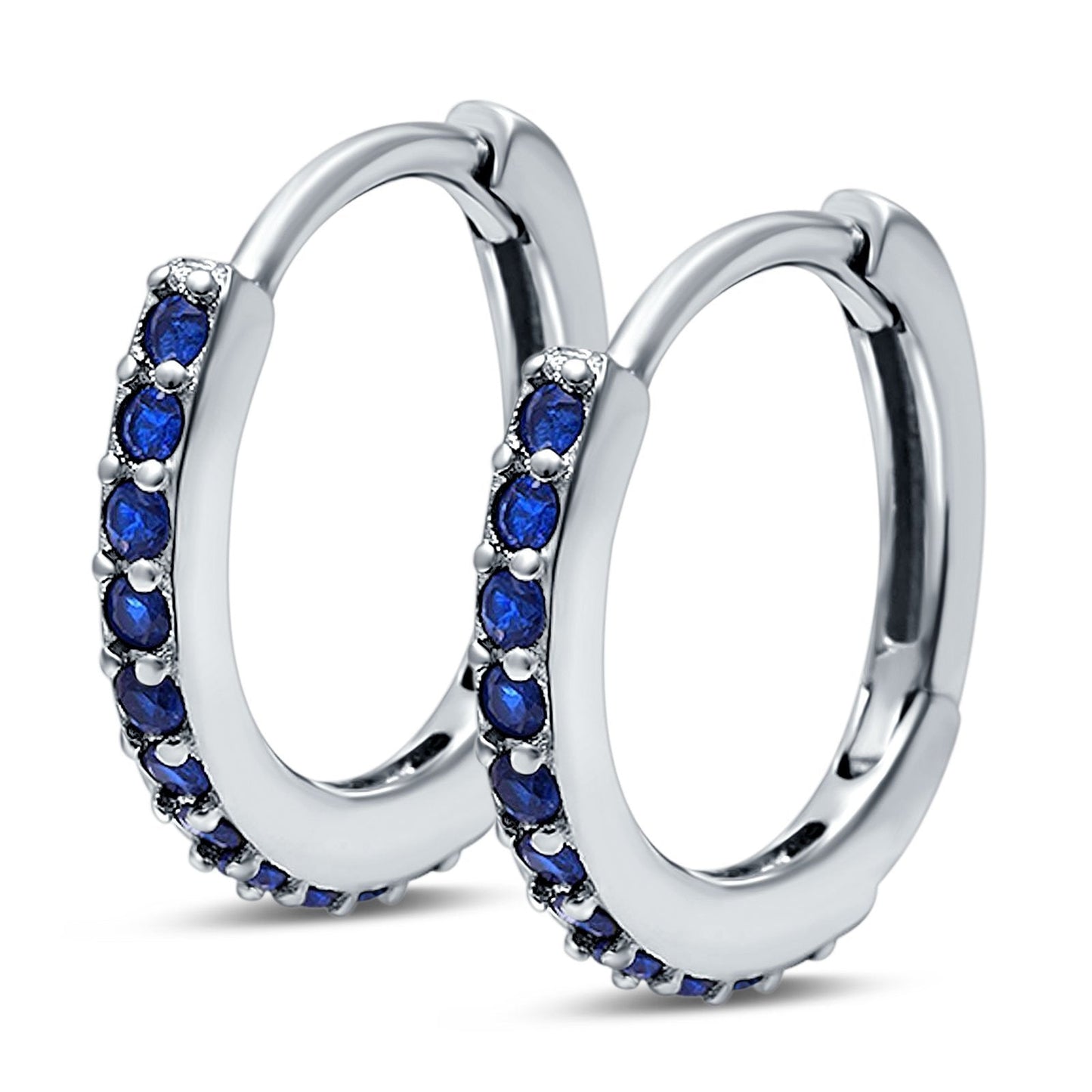 Half Eternity Hoop Earrings Round Simulated Blue Sapphire CZ (16mm)