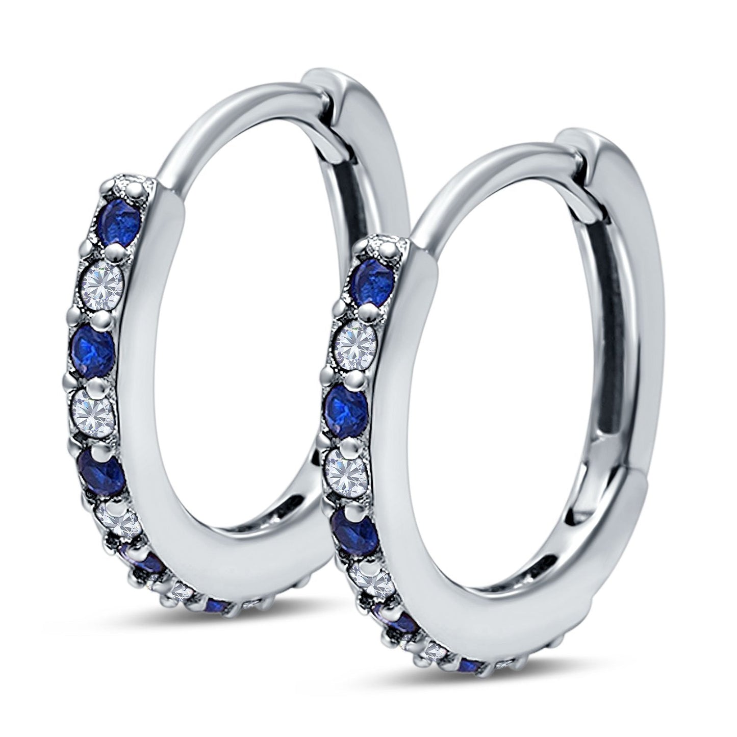 Half Eternity Hoop Earrings Round Simulated Blue Sapphire Cubic Zirconia (16mm)