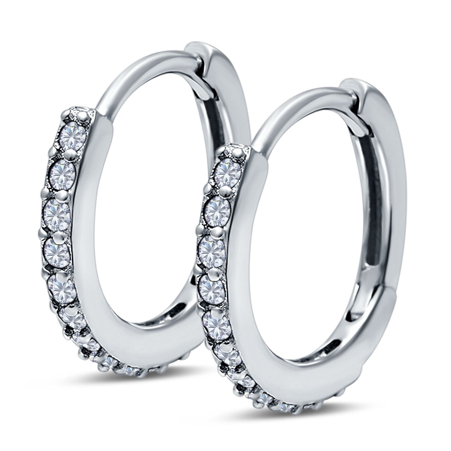 Half Eternity Hoop Earrings Round Simulated Cubic Zirconia (16mm)