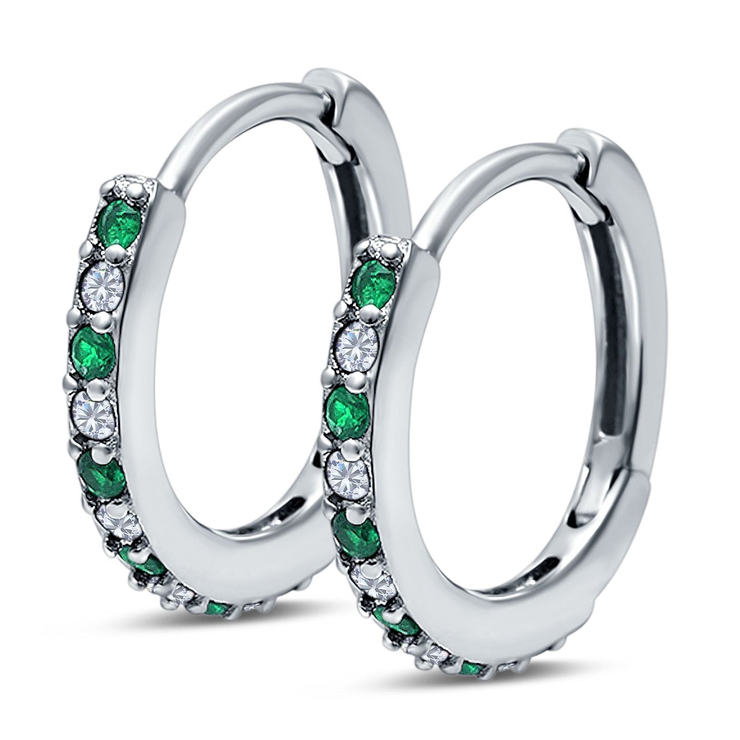 Half Eternity Hoop Earrings Round Simulated Green Emerald Cubic Zirconia (16mm)