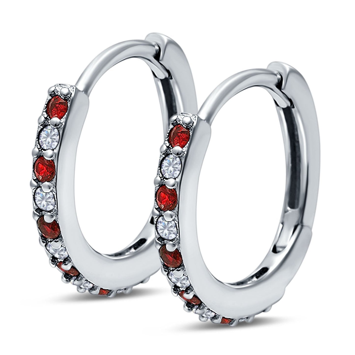 Half Eternity Hoop Earrings Round Simulated Garnet Cubic Zirconia (16mm)