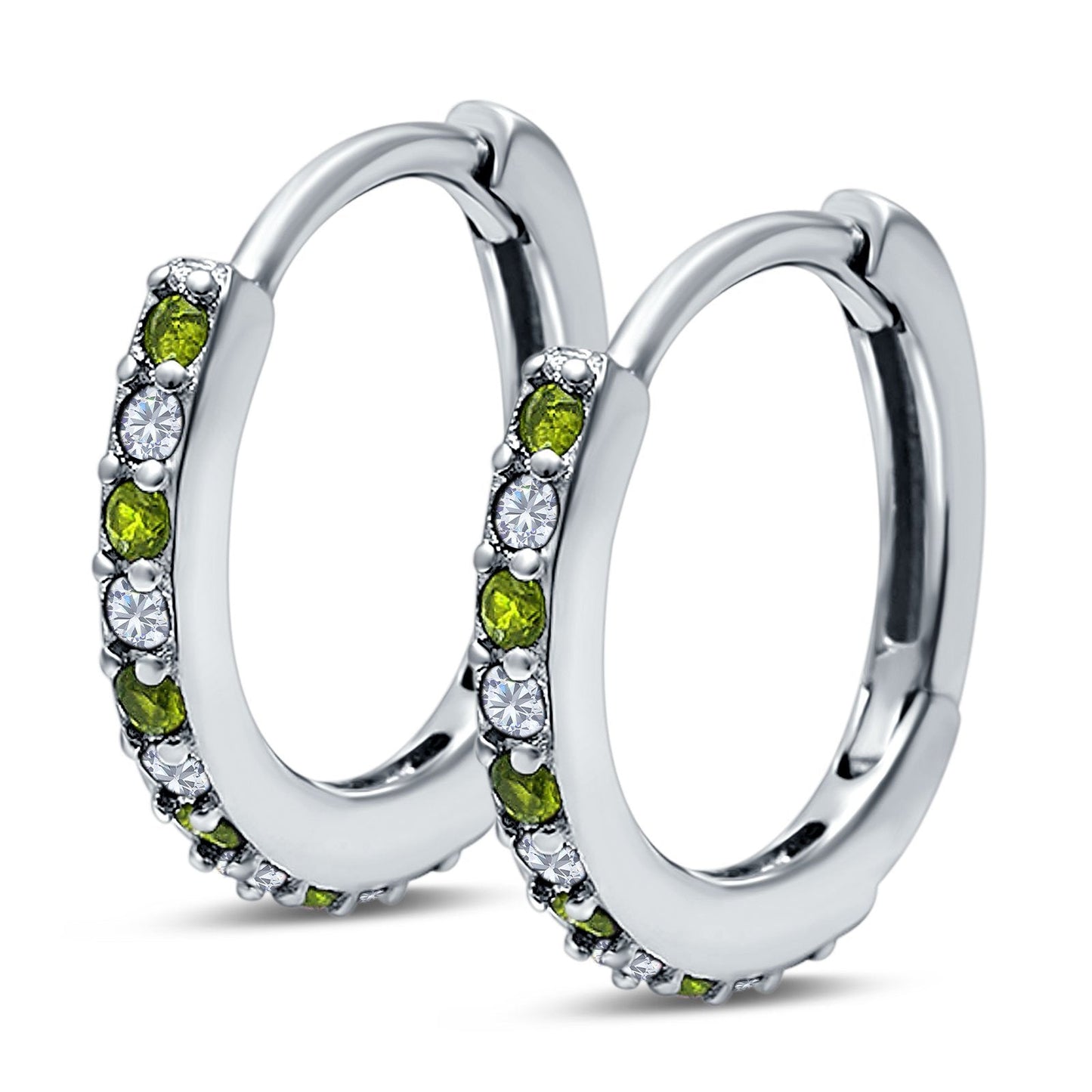 Half Eternity Hoop Earrings Round Simulated Peridot Cubic Zirconia (16mm)