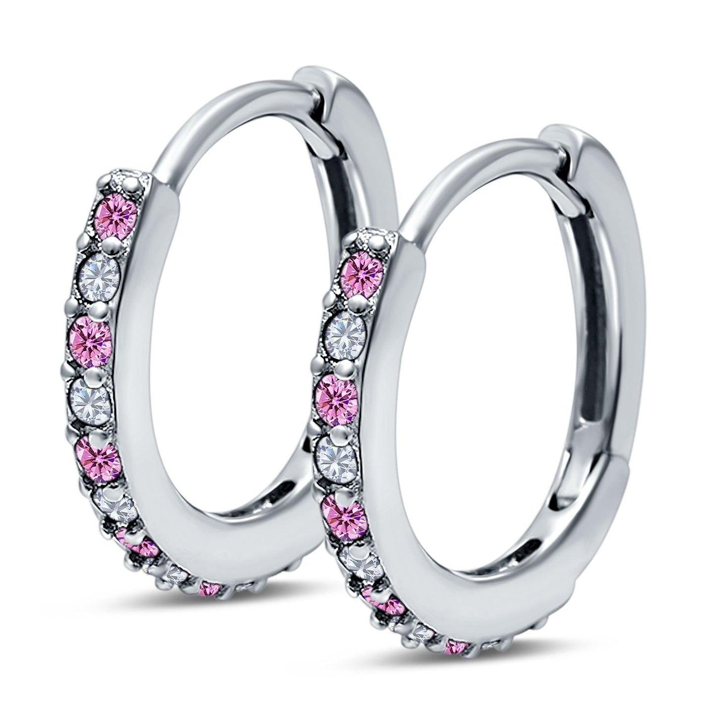 Half Eternity Hoop Earrings Round Simulated Pink Cubic Zirconia (16mm)