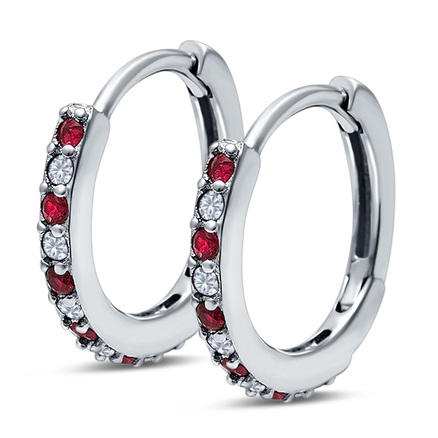 Half Eternity Hoop Earrings Round Simulated Ruby Cubic Zirconia(16mm)