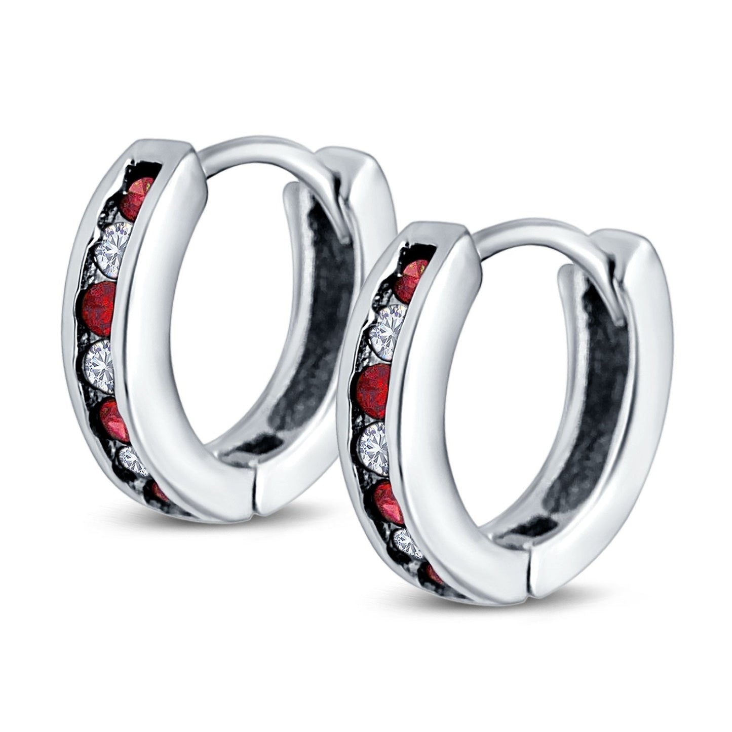 Eternity Huggie Hoop Earrings Channel Round Simulated Garnet Cubic Zirconia