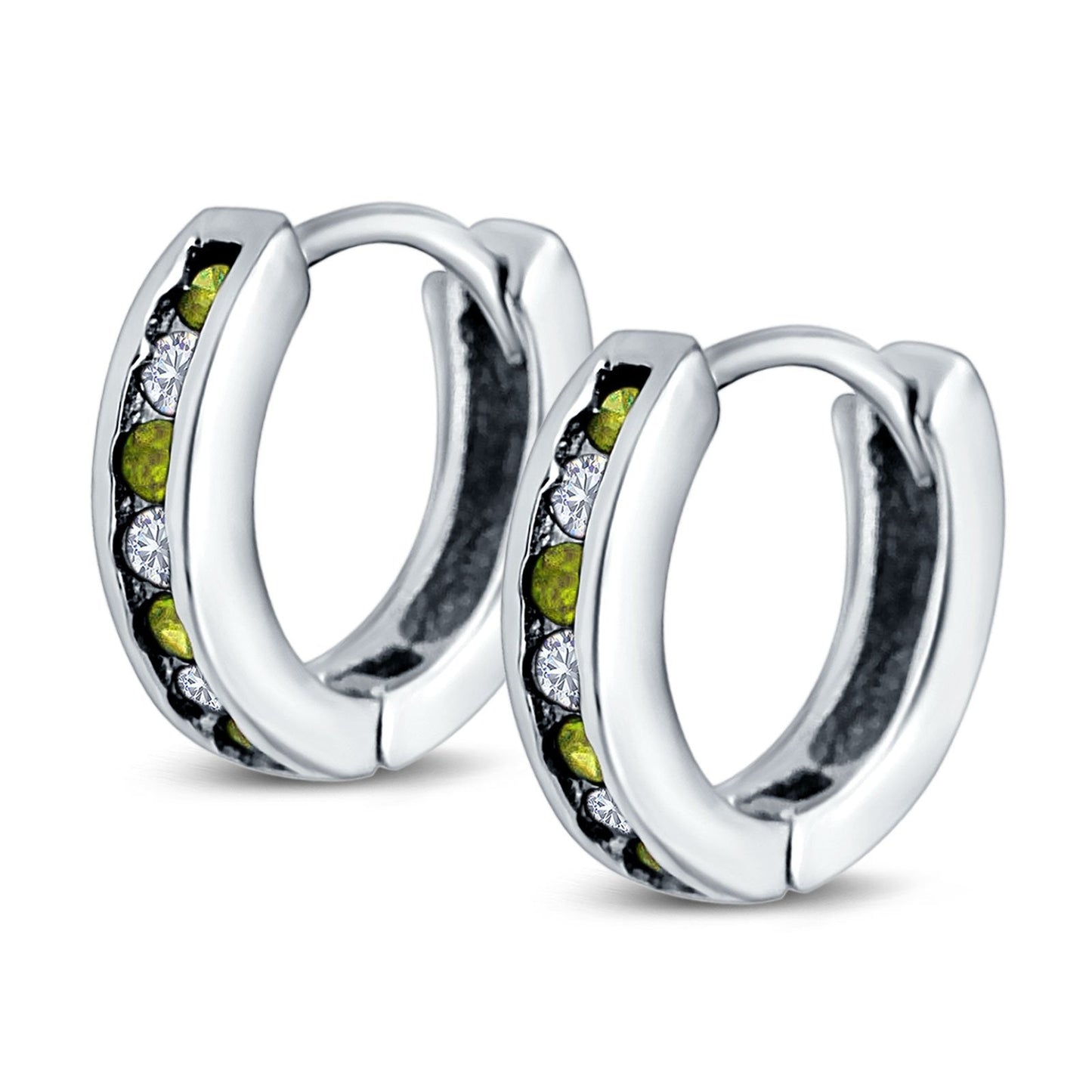 Eternity Huggie Hoop Earrings Channel Round Simulated Peridot Cubic Zirconia