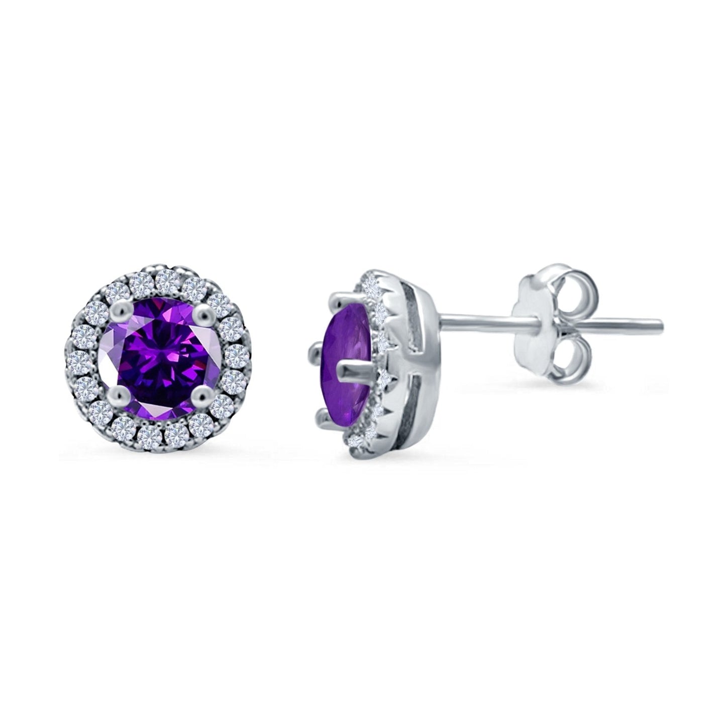 Wedding Stud Earrings Simulated Amethyst CZ Round