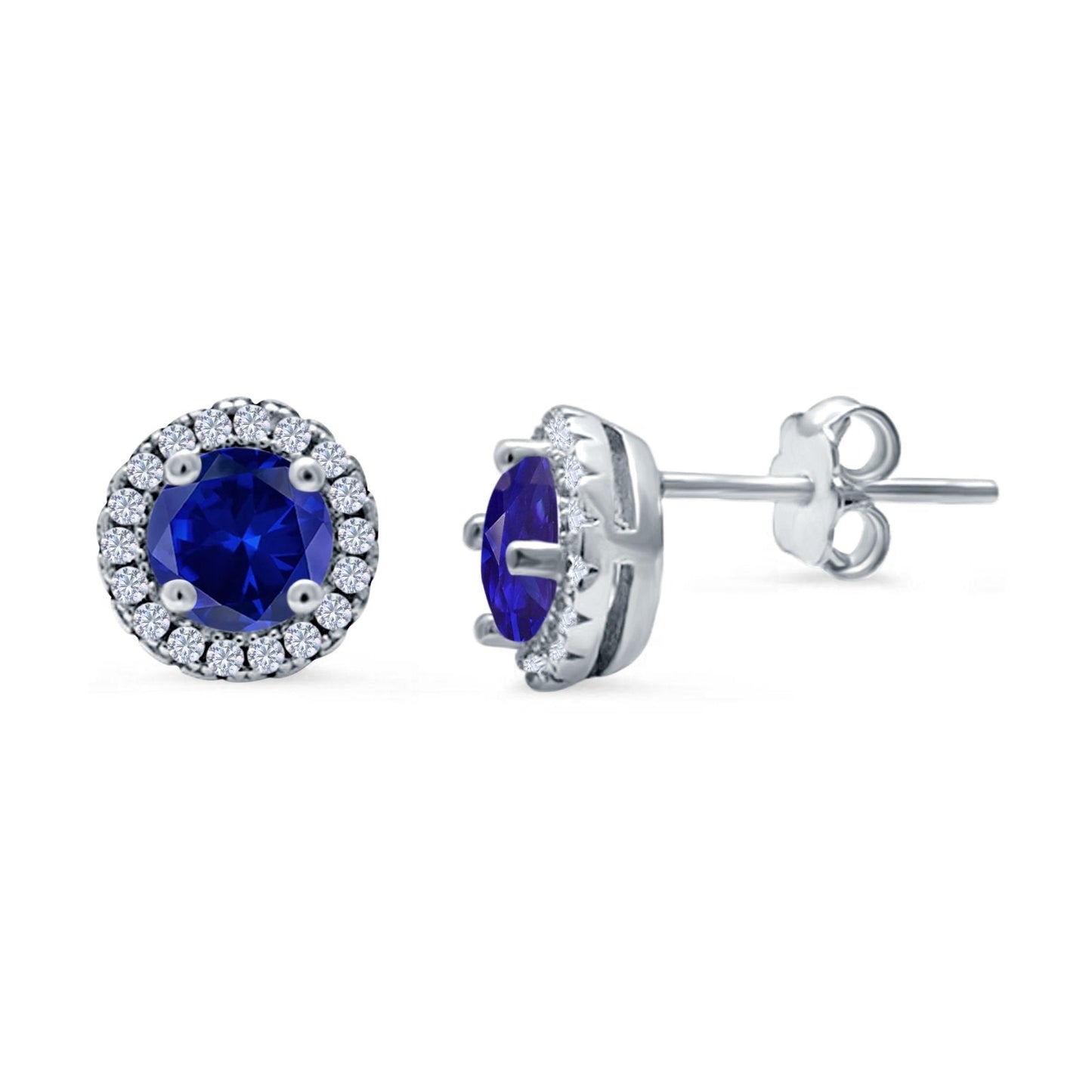 Wedding Stud Earrings Simulated Blue Sapphire CZ Round