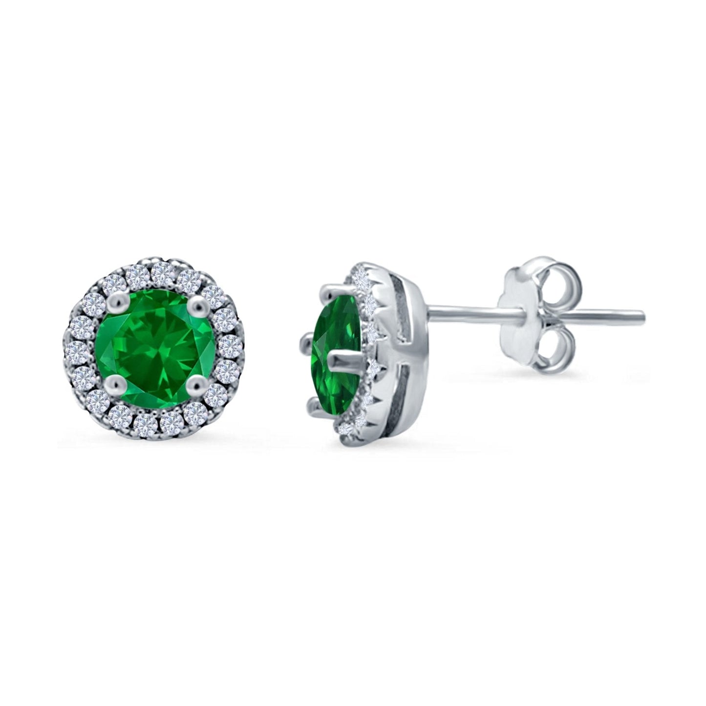 Wedding Stud Earrings Simulated Green Emerald CZ Round