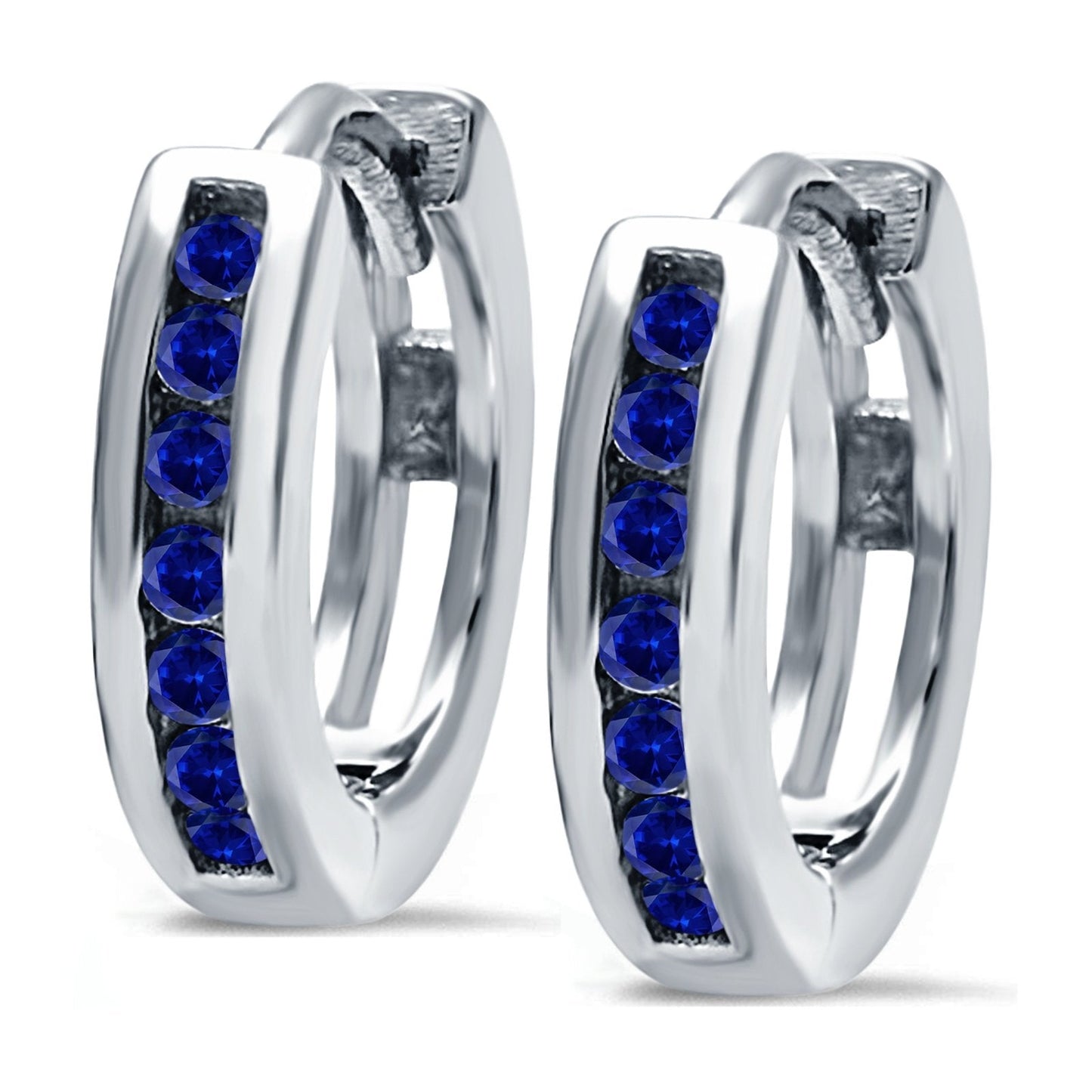 Half Eternity Round Simulated Blue Sapphire CZ Hoop Earrings