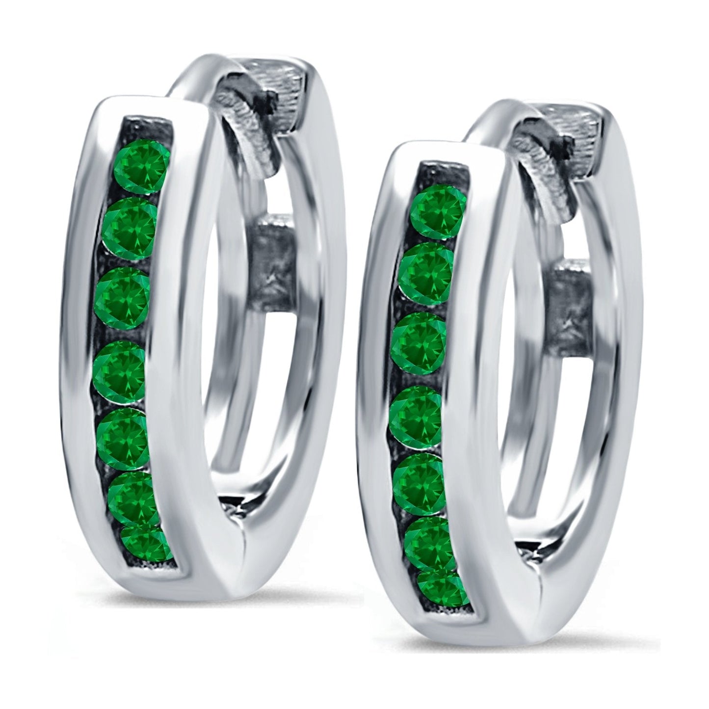 Half Eternity Round Simulated Green Emerald CZ Hoop Earrings