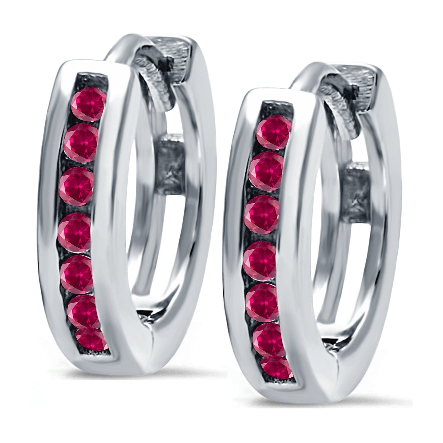 Half Eternity Round Simulated Ruby CZ Hoop Earrings