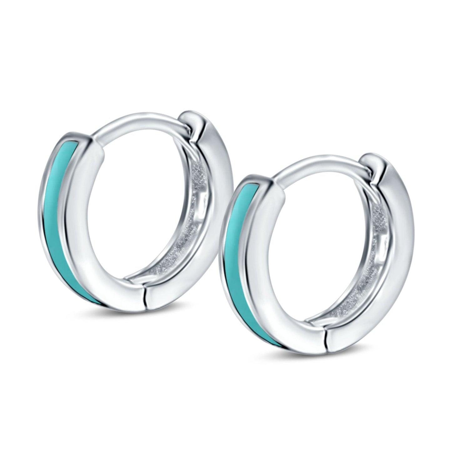 Hoop Huggie Earrings Simulated Turquoise 11mmx12mm