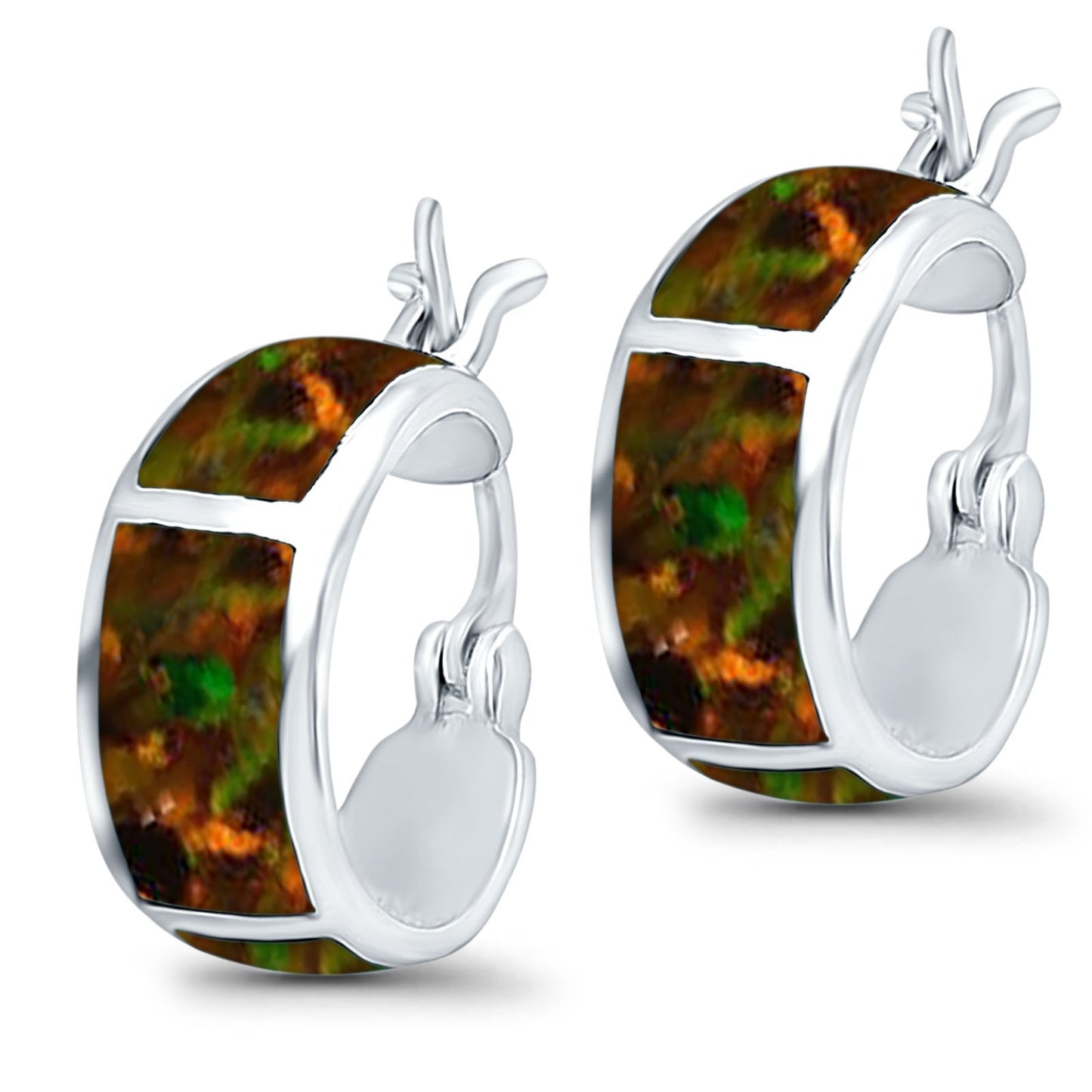 Hoop Huggies Earrings Irregular Shape Lab Created Black Opal