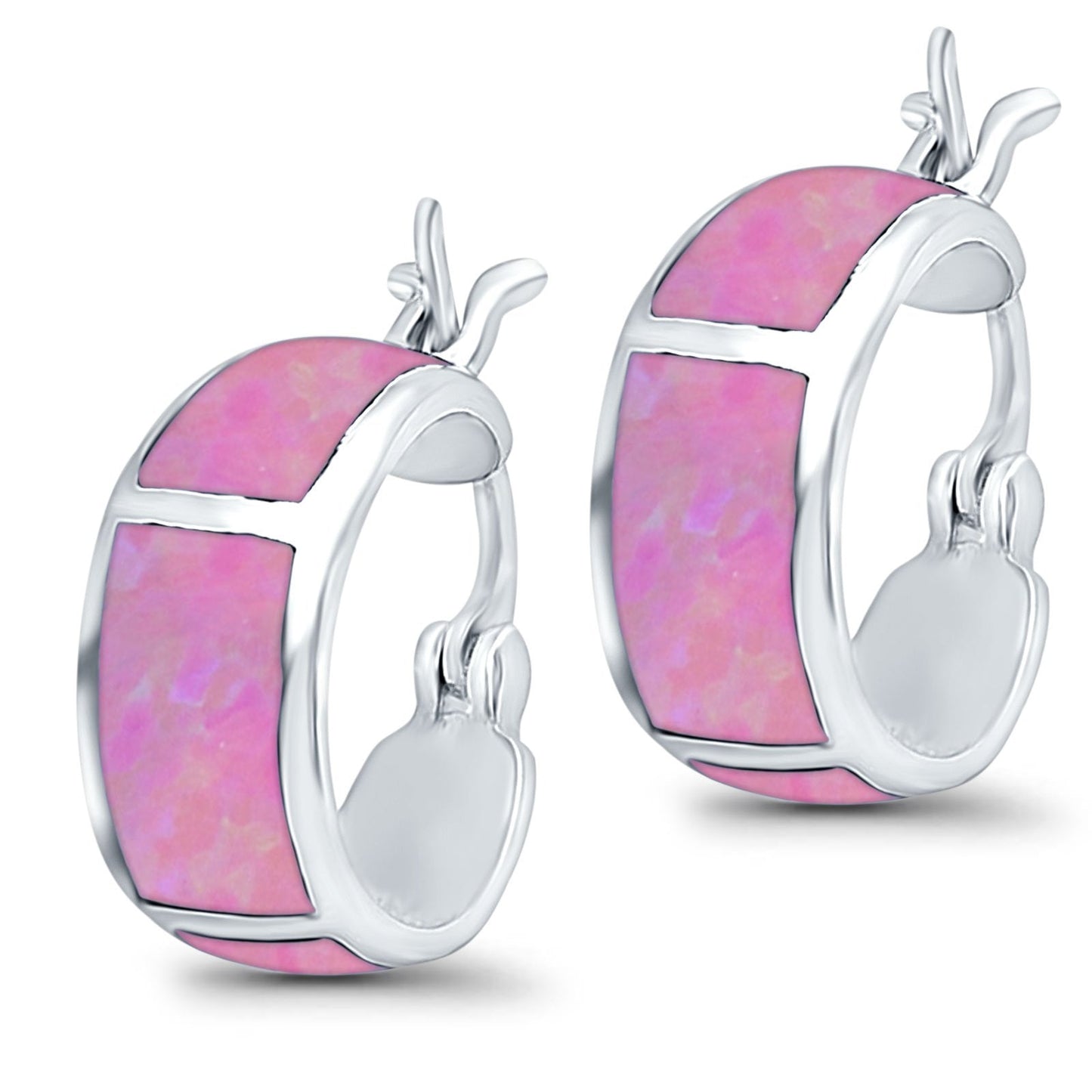 Hoop Huggies Earrings Irregular Shape Lab Created Pink Opal