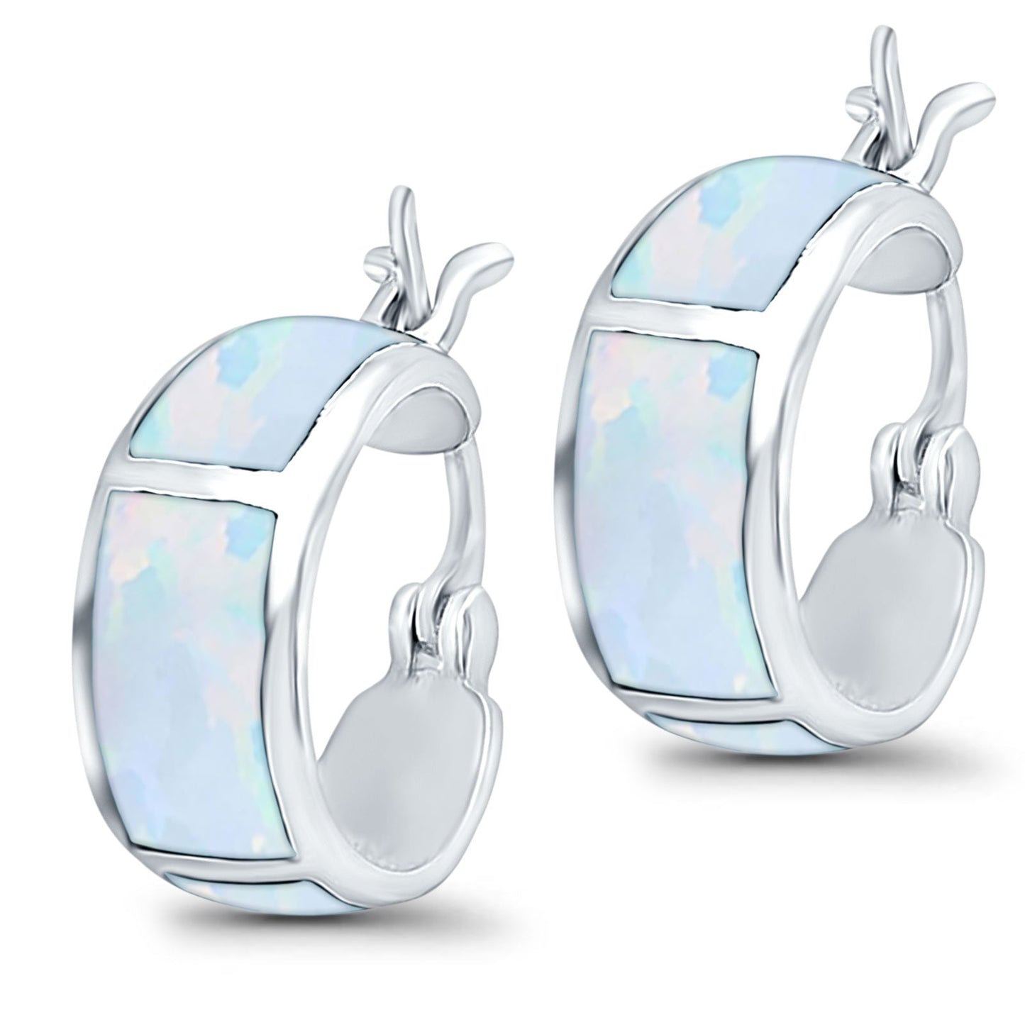 Irregular Shape Lab Created White Opal Hoop Huggies Earrings