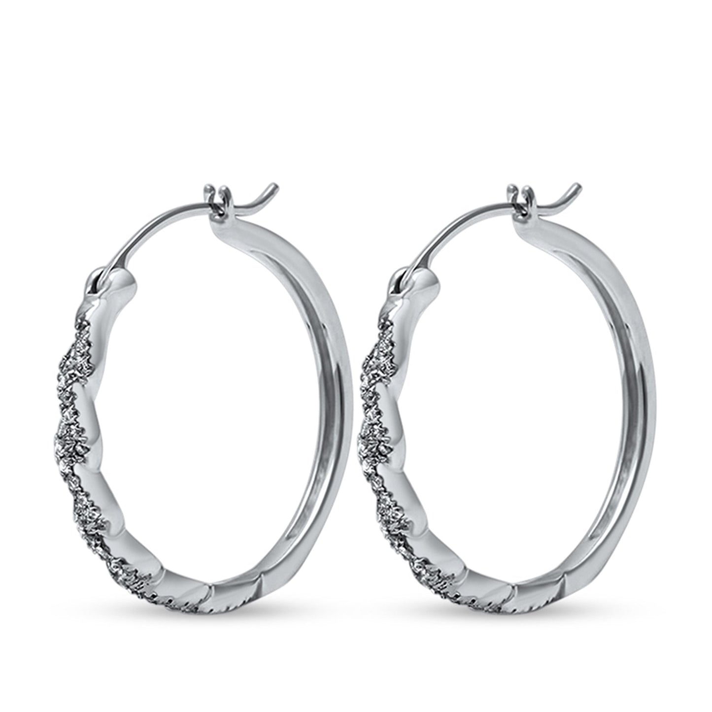 Infinity Twisted Design Simulated Cubic Zirconia Round Hoop Earrings (3MMX22MM)