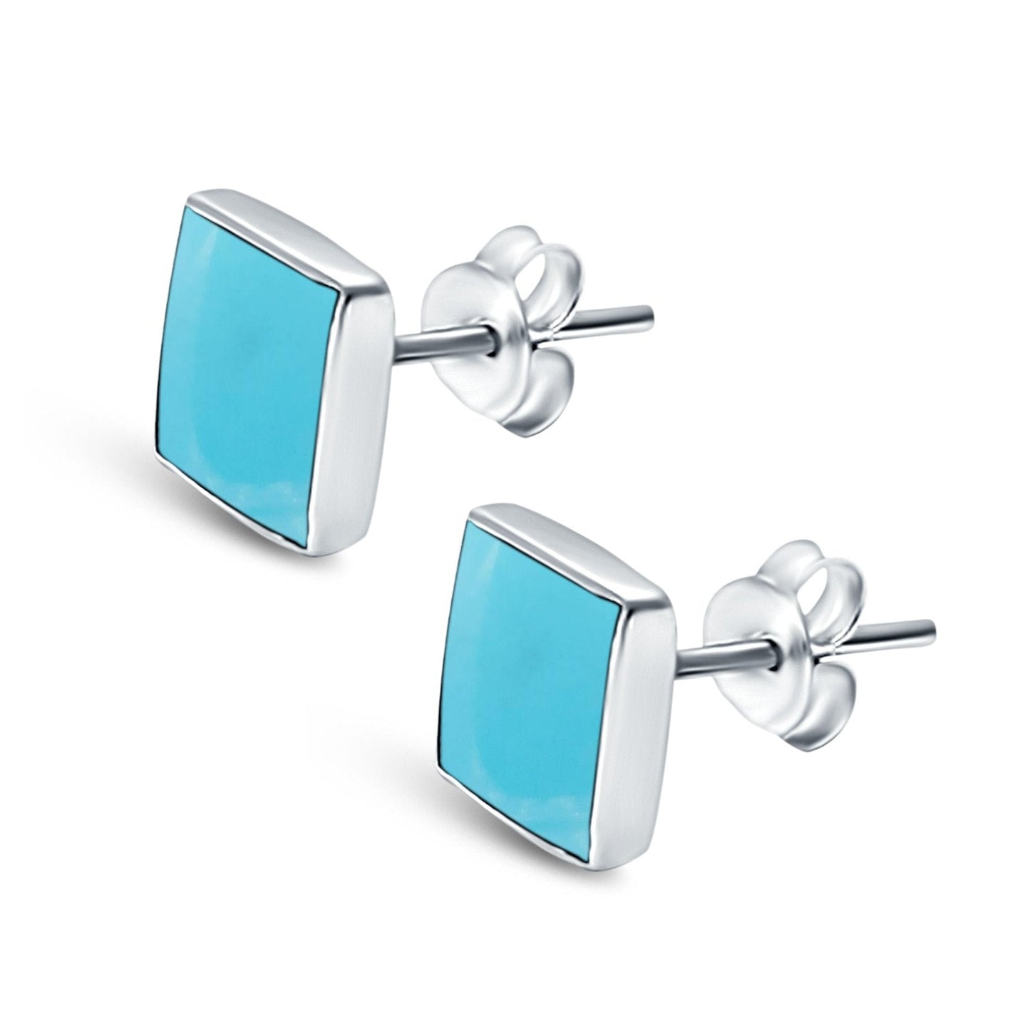 Square Shape Stud Post Tiny Earring Solid Simulated Turquoise (6mm-8mm)