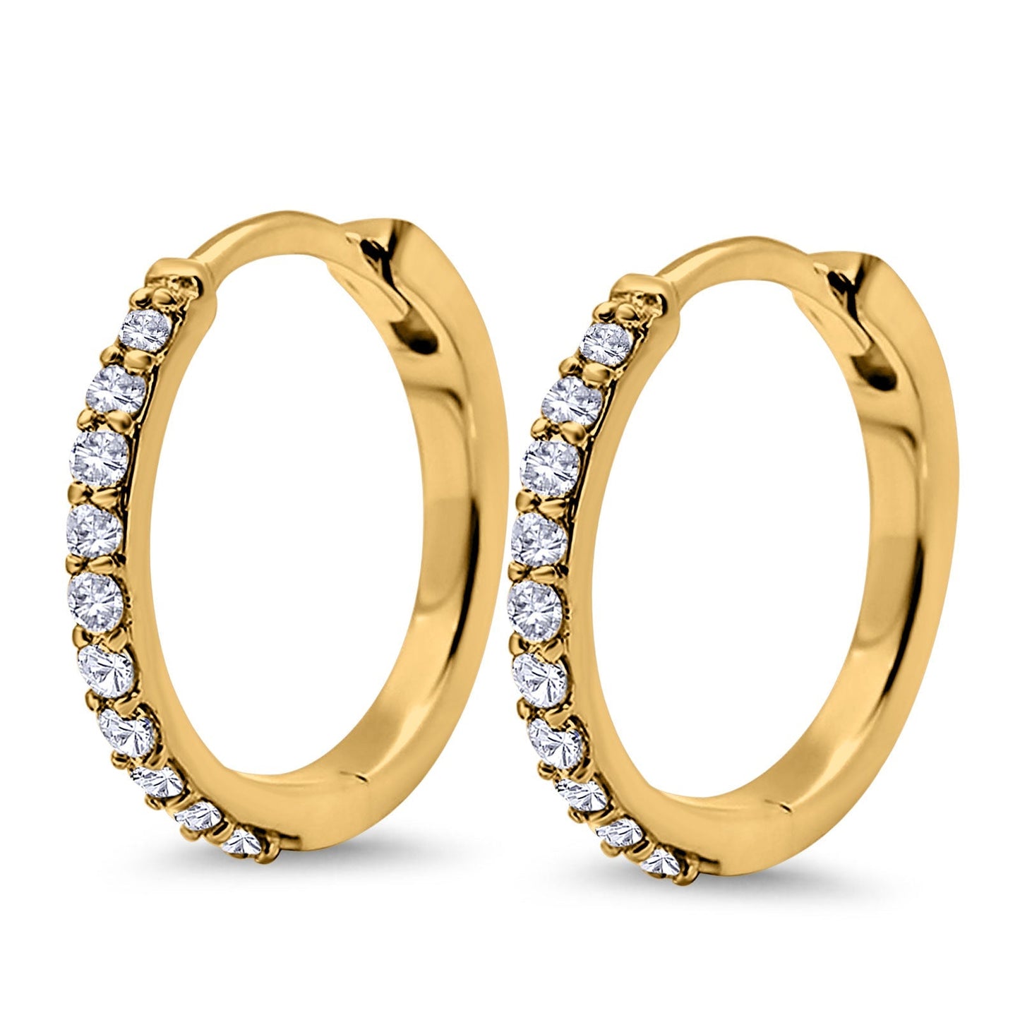 Half Eternity Yellow Tone Cubic Zirconia Hoop Earrings