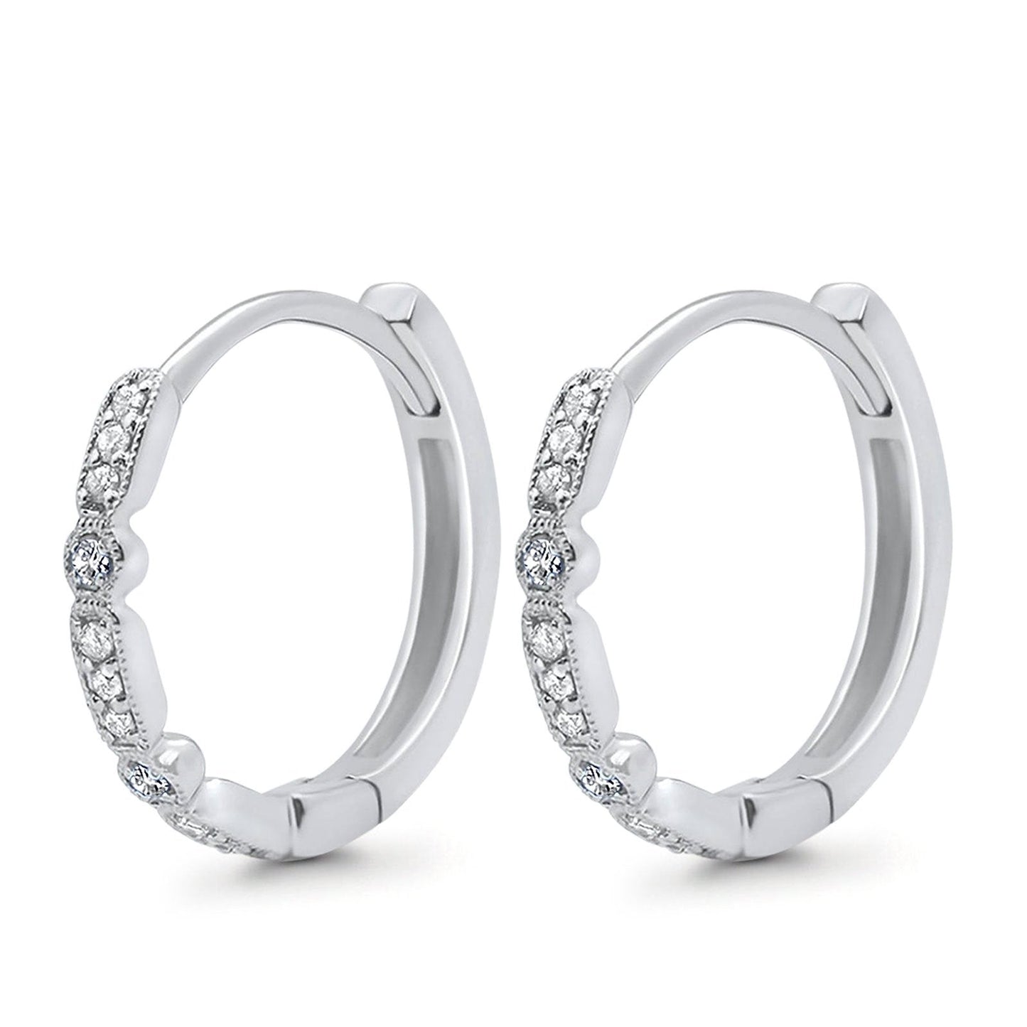 Art Deco Half Eternity Hoop Earrings Simulated CZ Round (20mm)