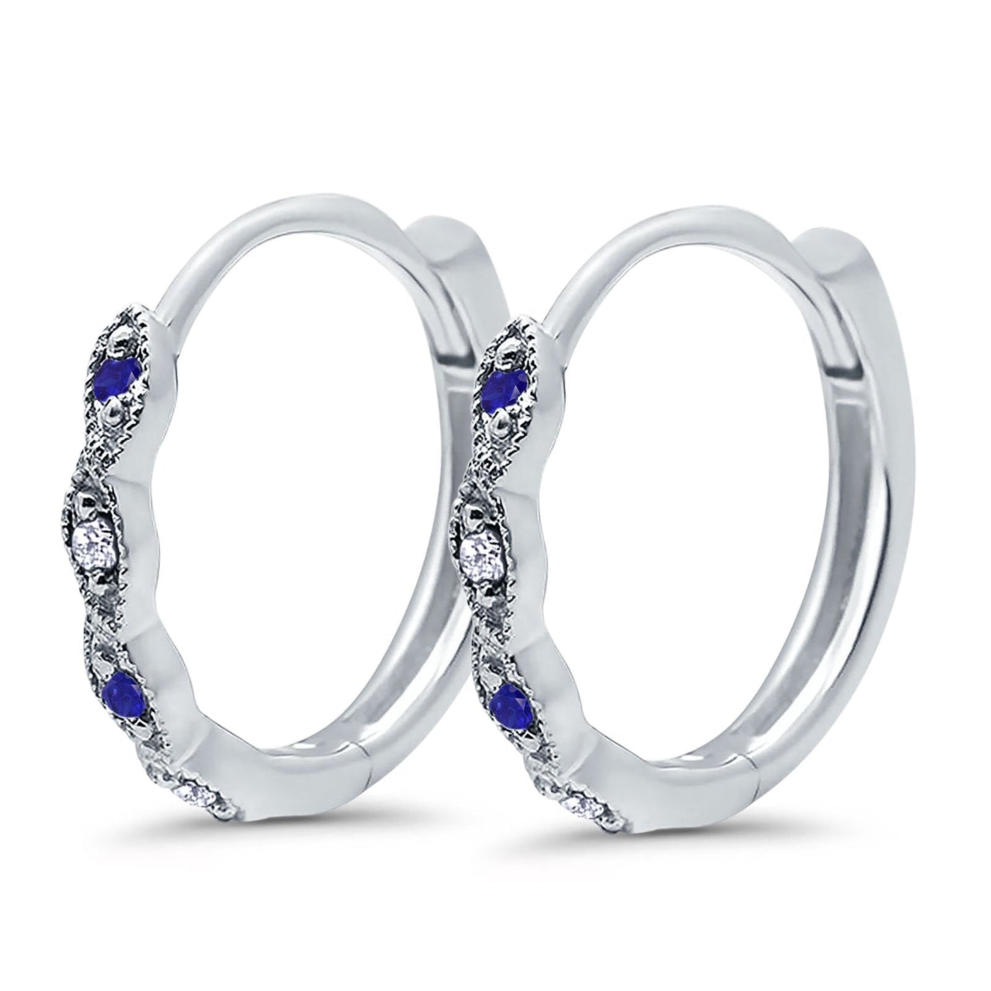 Huggie Hoop Earrings Round Simulated Blue Sapphire CZ (14mm)