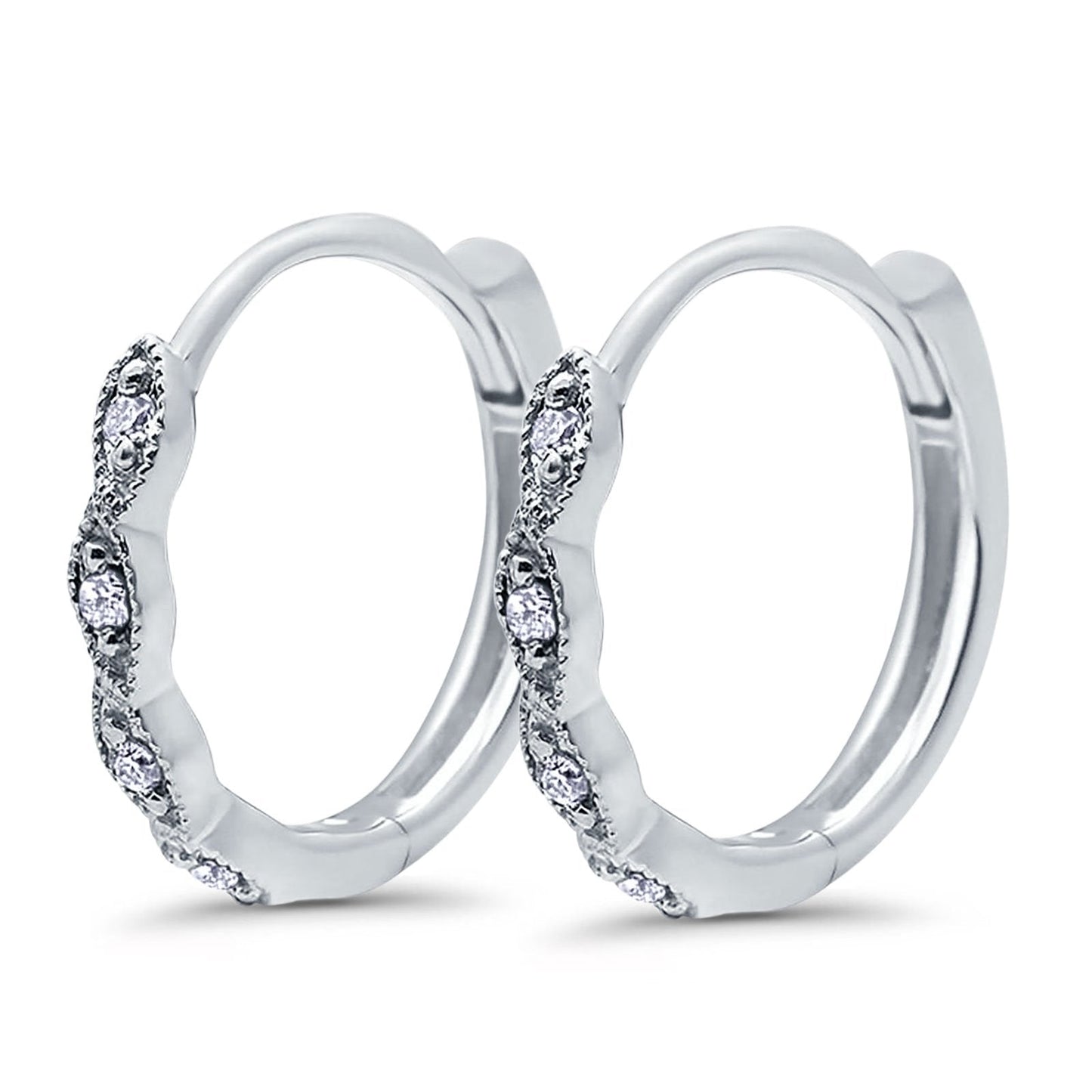 Huggie Hoop Earrings Round Simulated CZ (14mm)