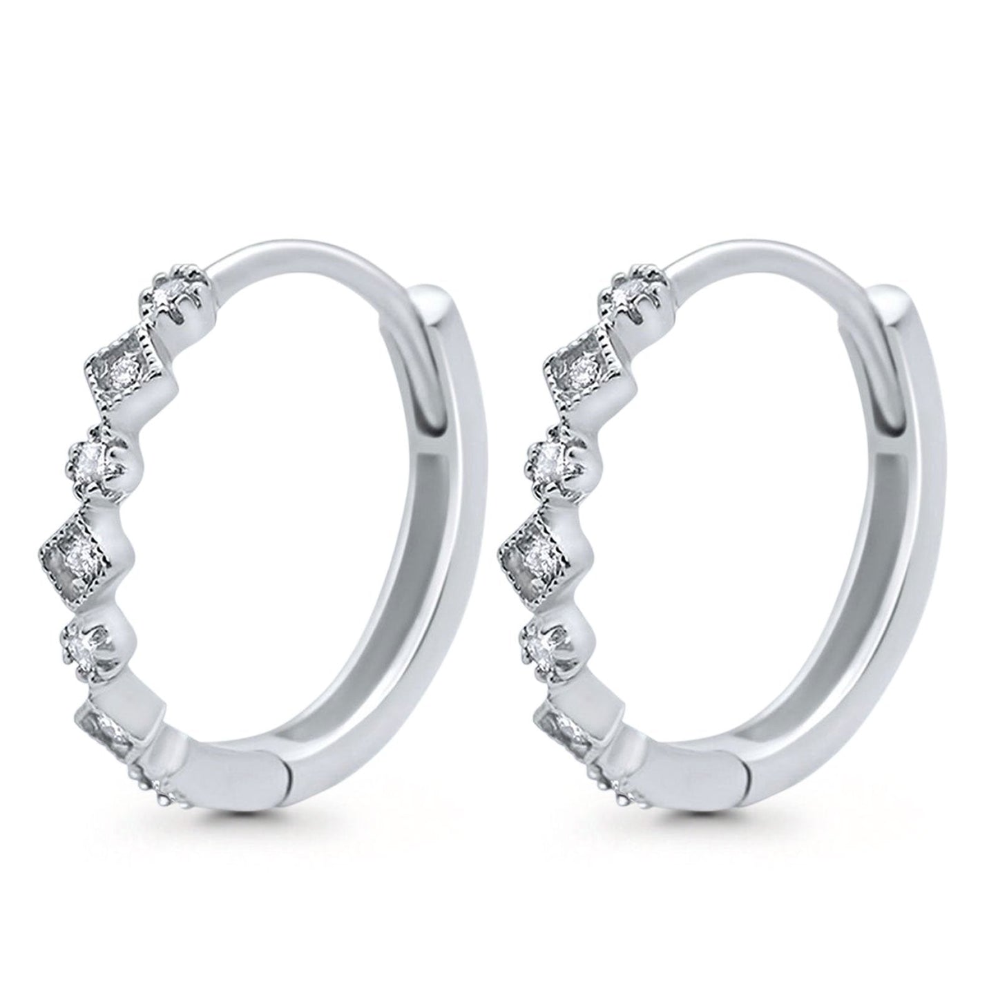 Art Deco Huggie Hoop Earrings Round Simulated CZ (18mm)