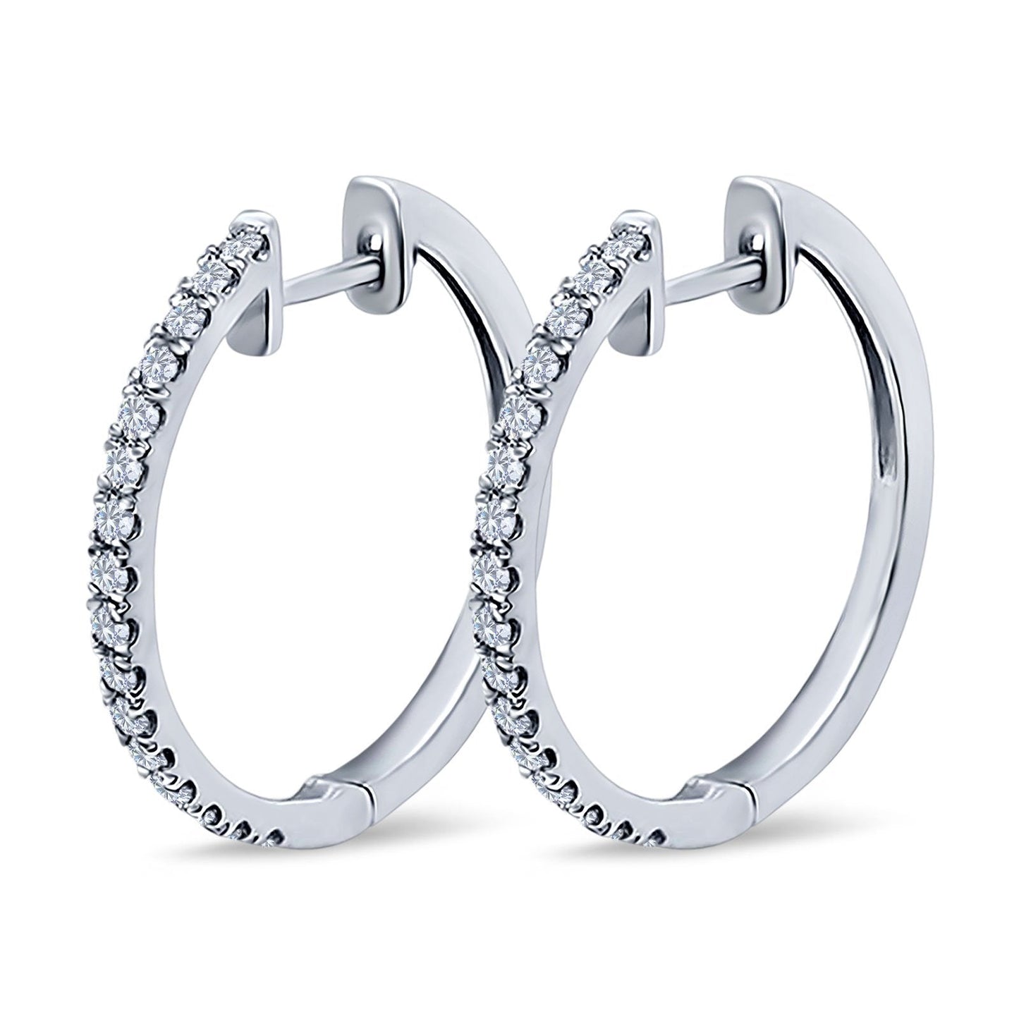 Half Eternity Simulated Cubic Zirconia Round Hoop Earrings (15mm)