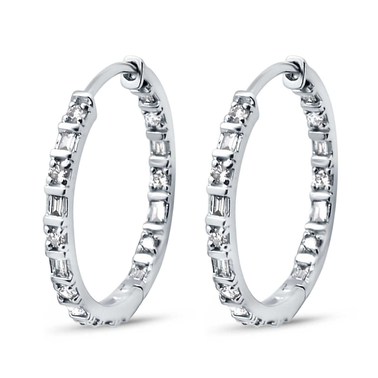 Full Eternity Simulated CZ Baguette Round Hoop Earrings (23mm)