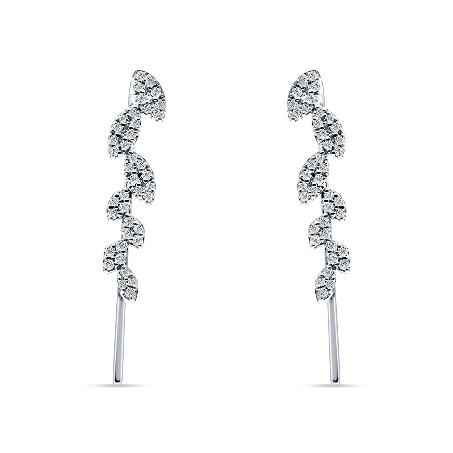 Marquise Shaped Leaf Style Cubic Zirconia Fish Hook Threader Earrings