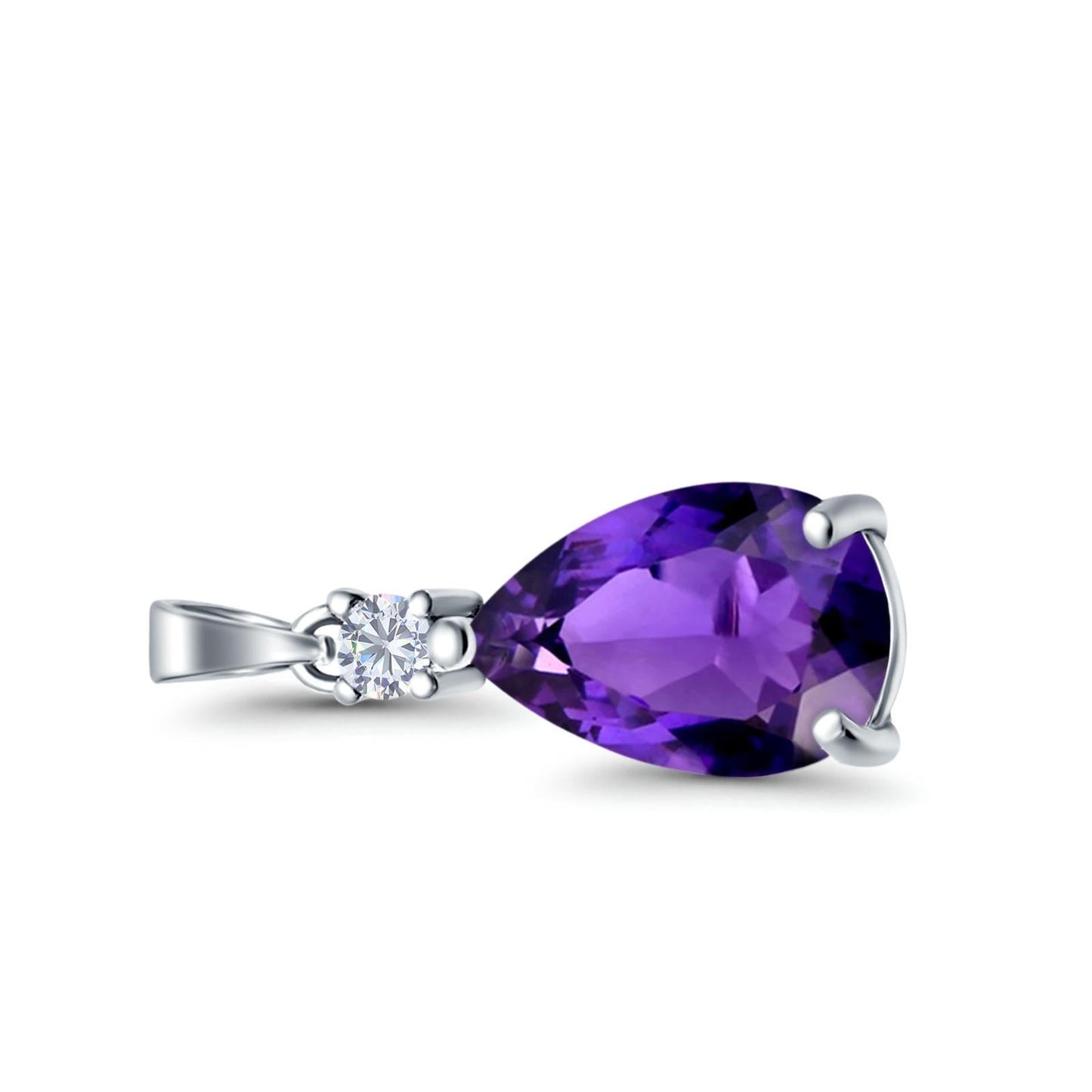 Pear Shape Simulated Amethyst CZ Charm Pendant (21.5mm)