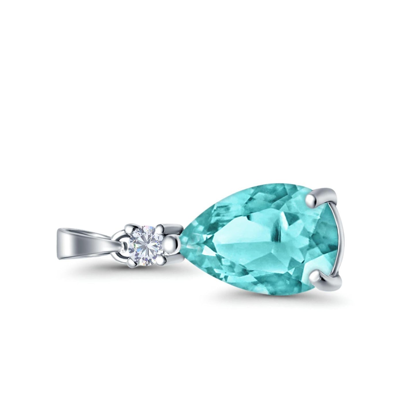 Pear Shape Simulated Paraiba Tourmaline CZ 925 Sterling Silver Charm Pendant (21.5mm)