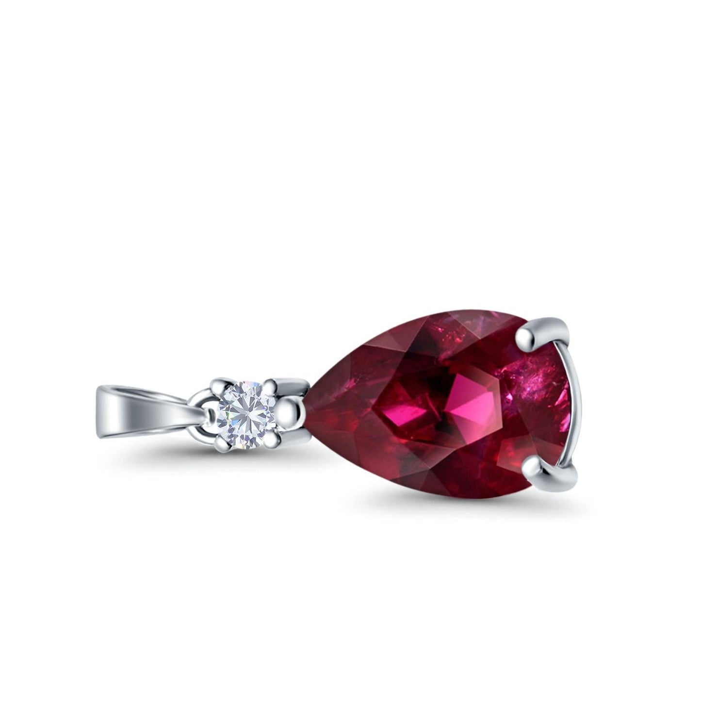 Pear Shape Simulated Ruby CZ Charm Pendant (21.5mm)