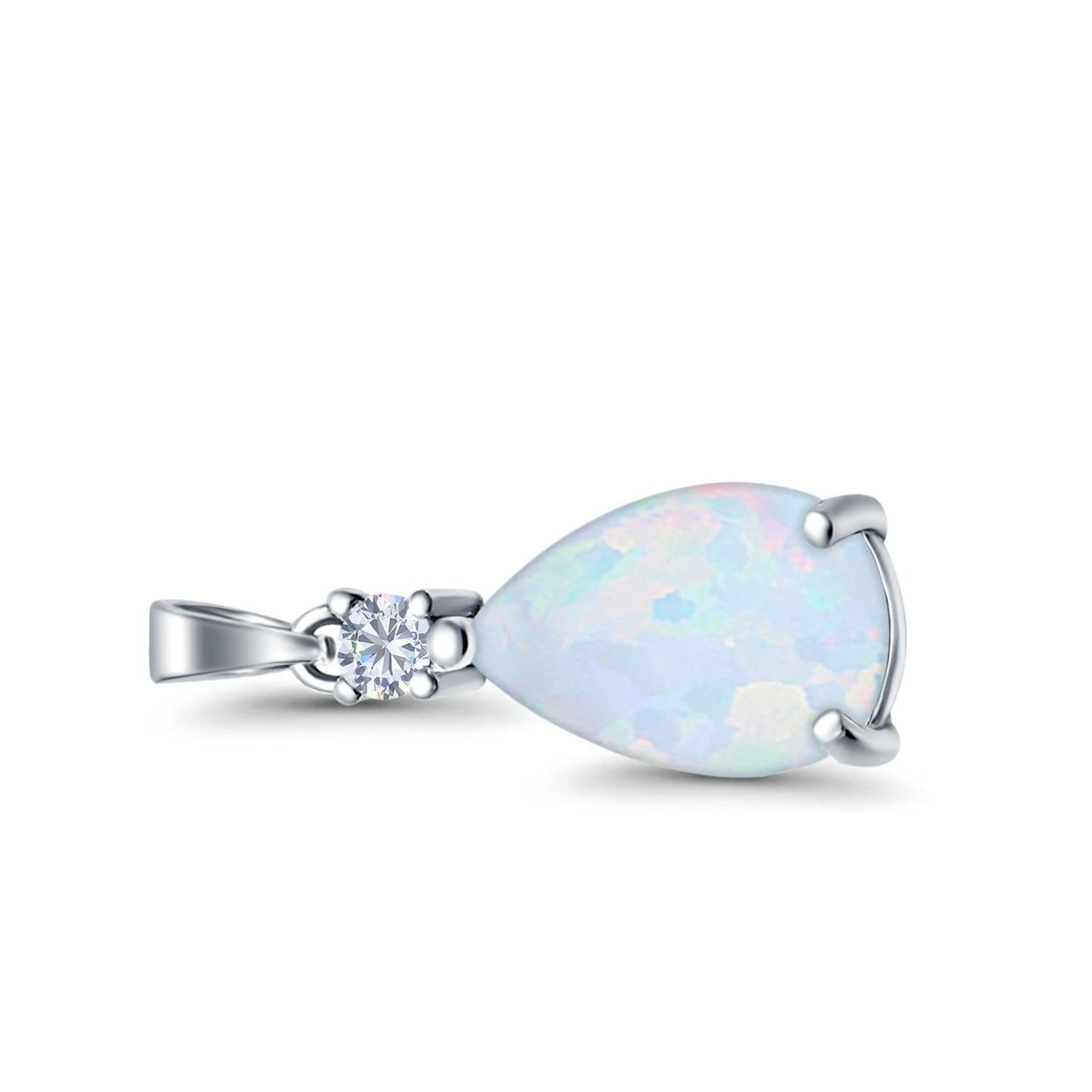 Pear Shape Lab Created White Opal Charm Pendant (21.5mm)