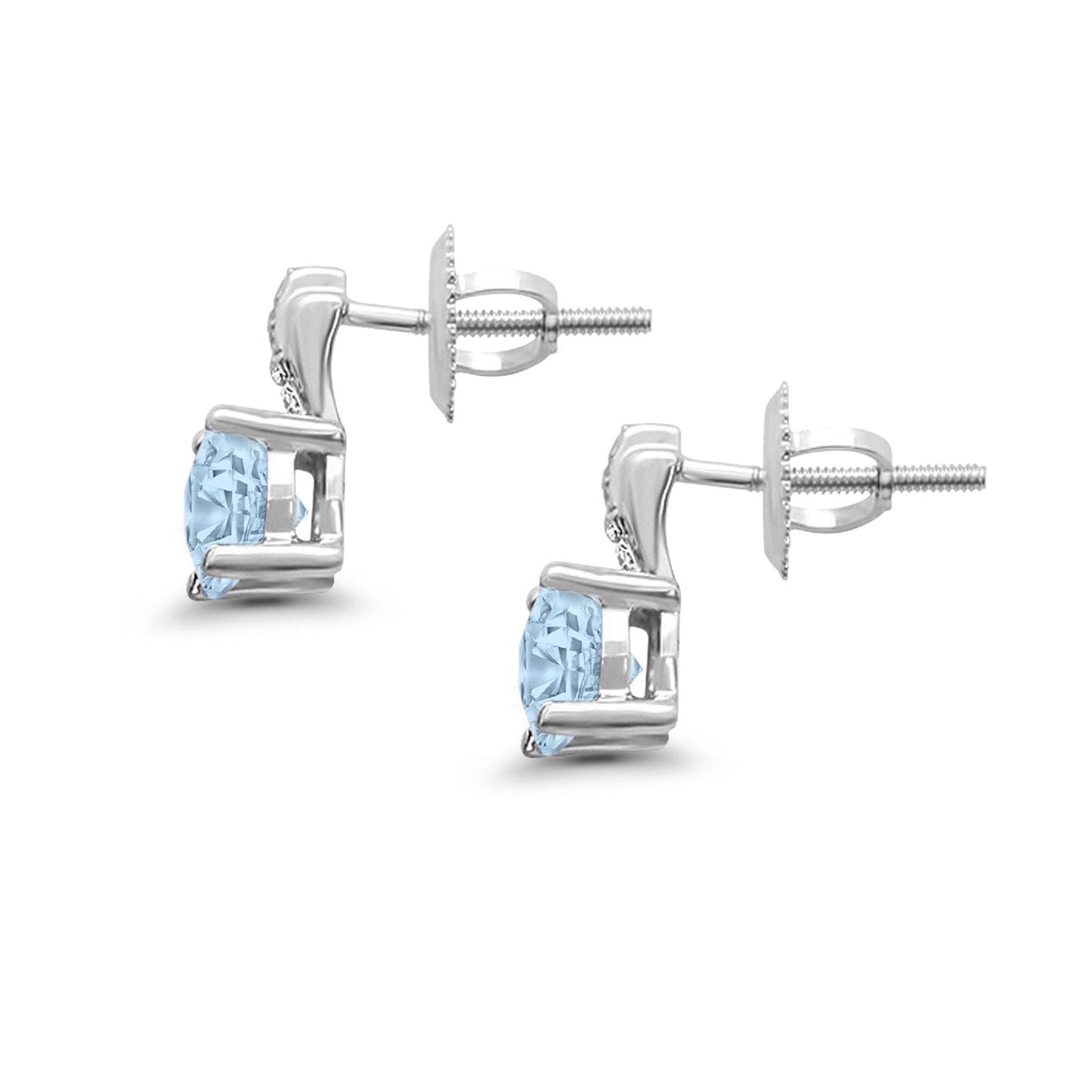 Stud Earrings Wedding Round Simulated Aquamarine CZ