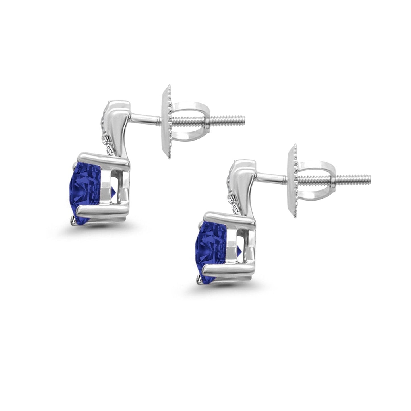 Stud Earrings Wedding Round Simulated Blue Sapphire CZ