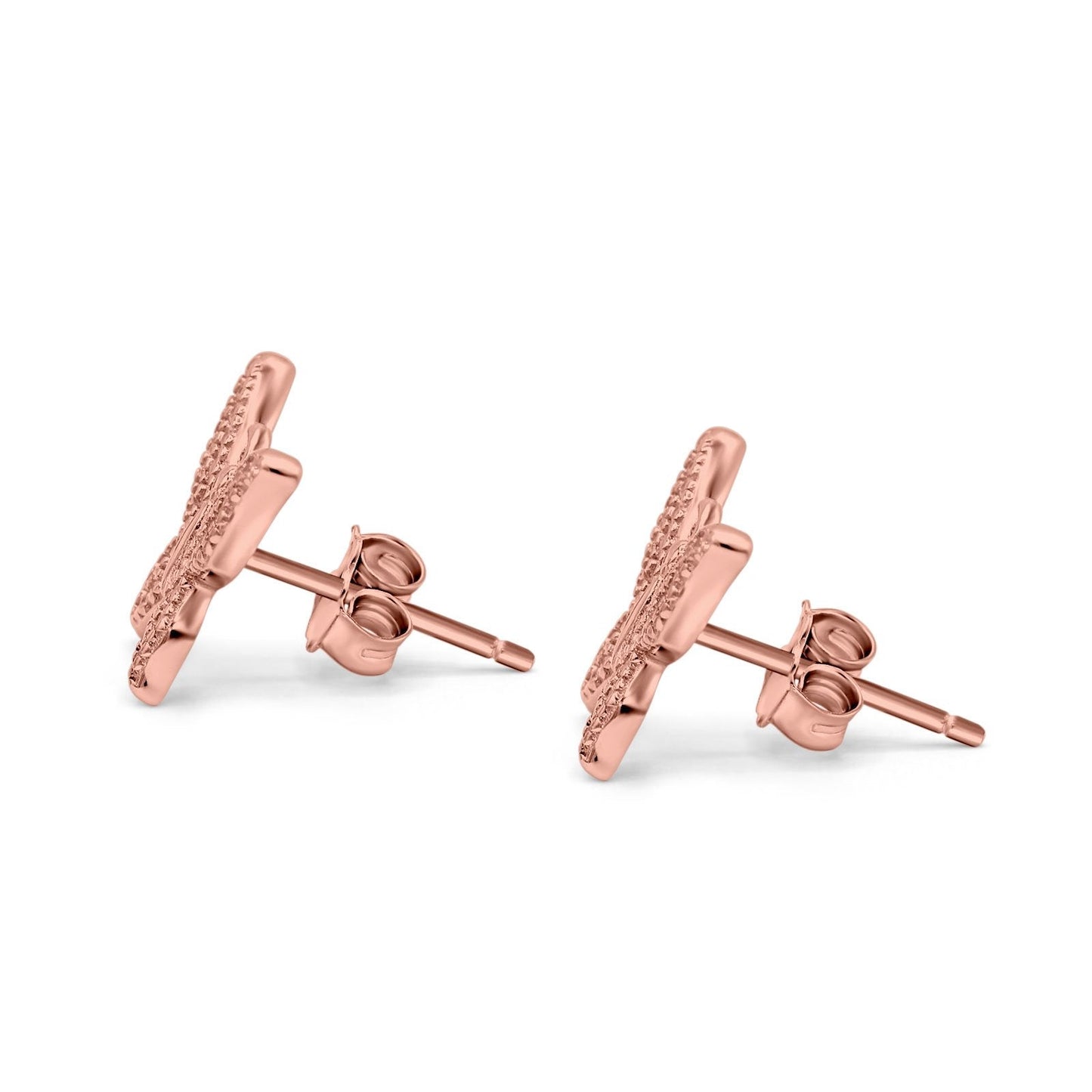 Butterfly Stud Earrings Rose Tone, Simulated CZ (14mm)