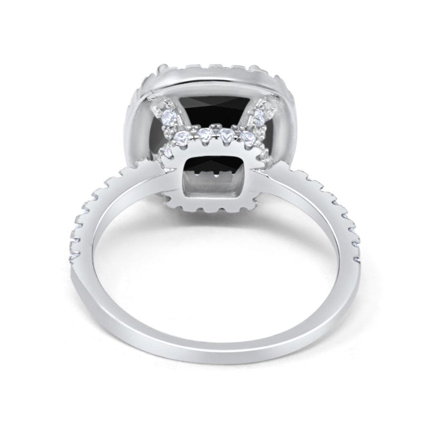 Halo Engagement Ring Accent Cushion Simulated Black Cubic Zirconia