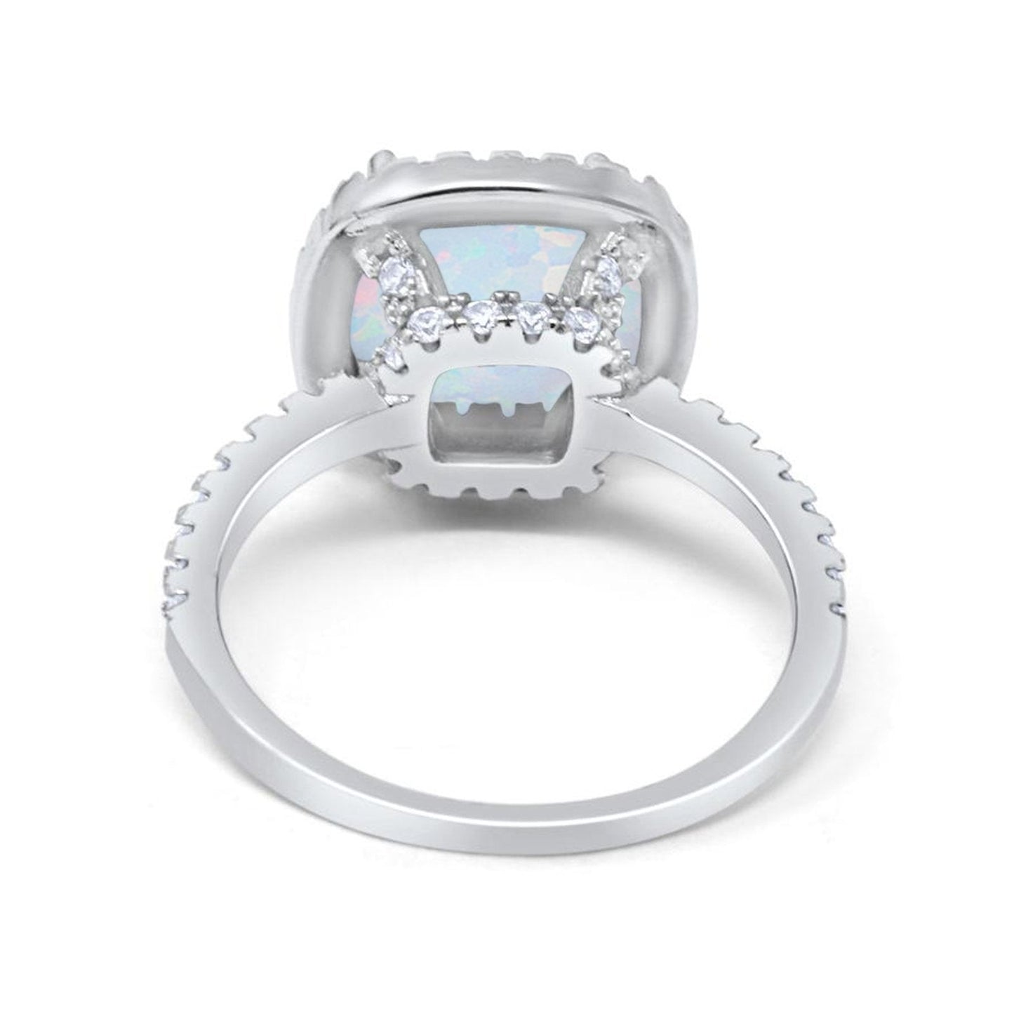 Halo Cushion Lab Created White Opal Engagement Ring