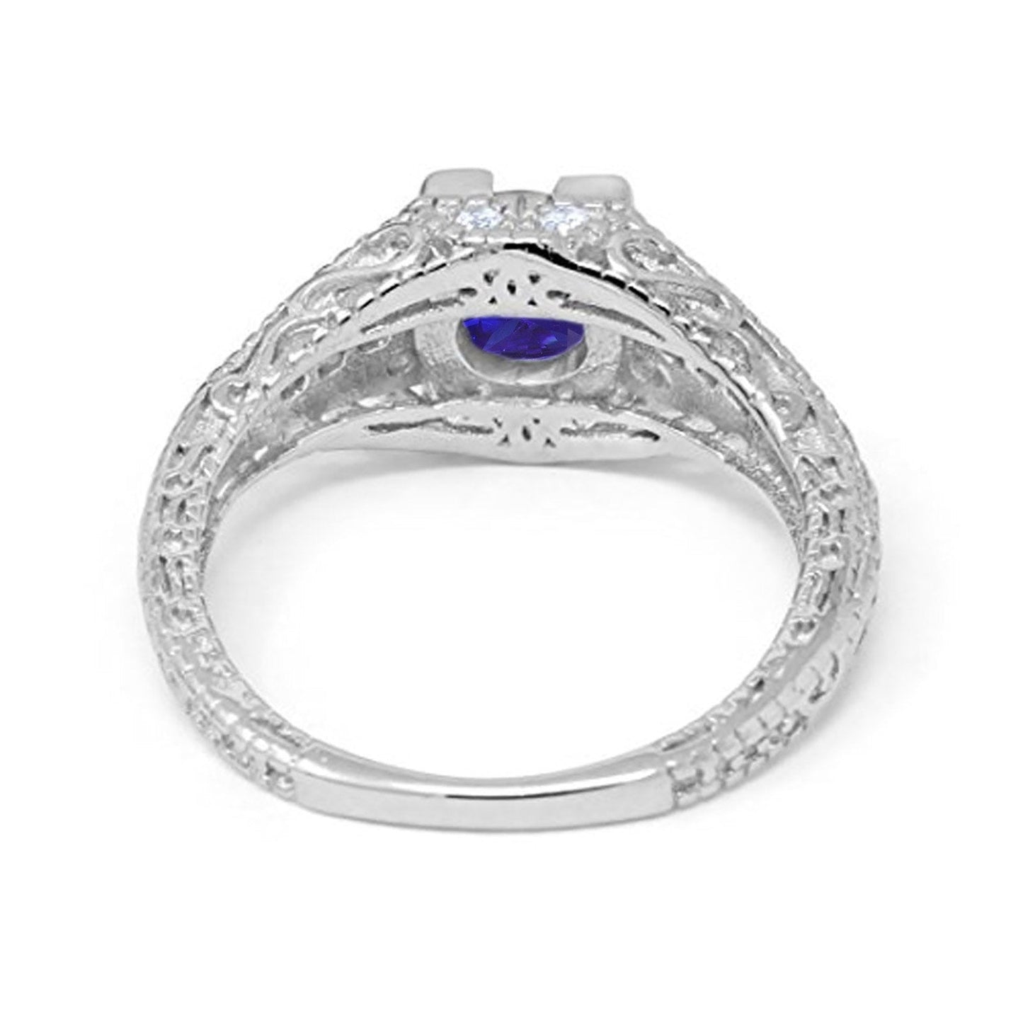 Vintage Design Solitaire Wedding Ring Simulated Blue Sapphire CZ