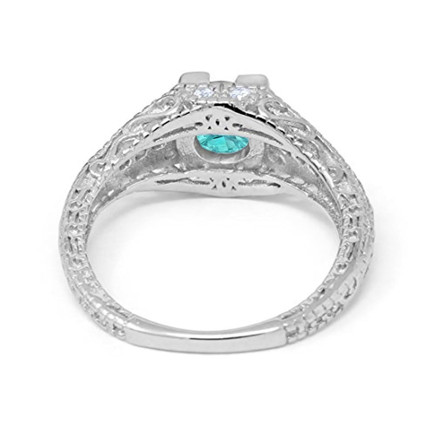 Vintage Design Solitaire Wedding Ring Simulated Paraiba Tourmaline CZ