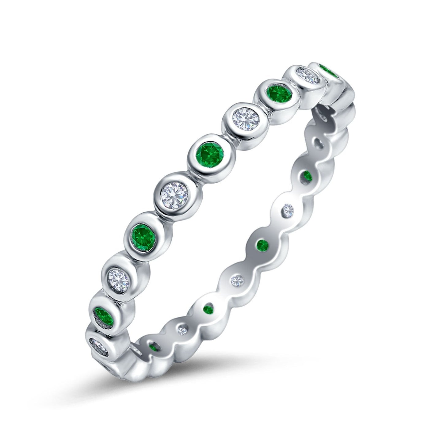 Full Eternity 2.5mm Round Green Emerald CZ Wedding Stackable Band Ring