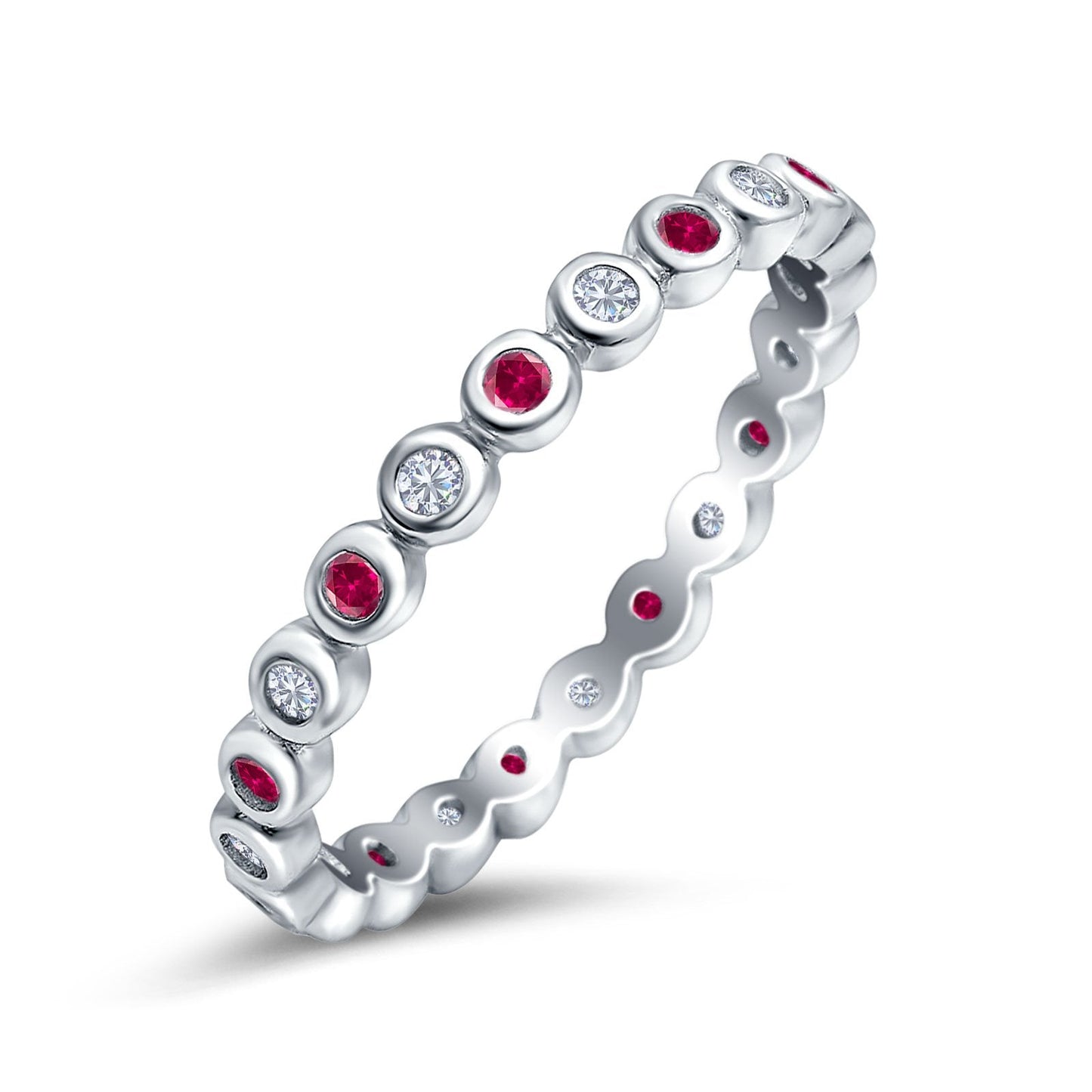 Full Eternity 2.5mm Round Ruby CZ Wedding Stackable Band Ring