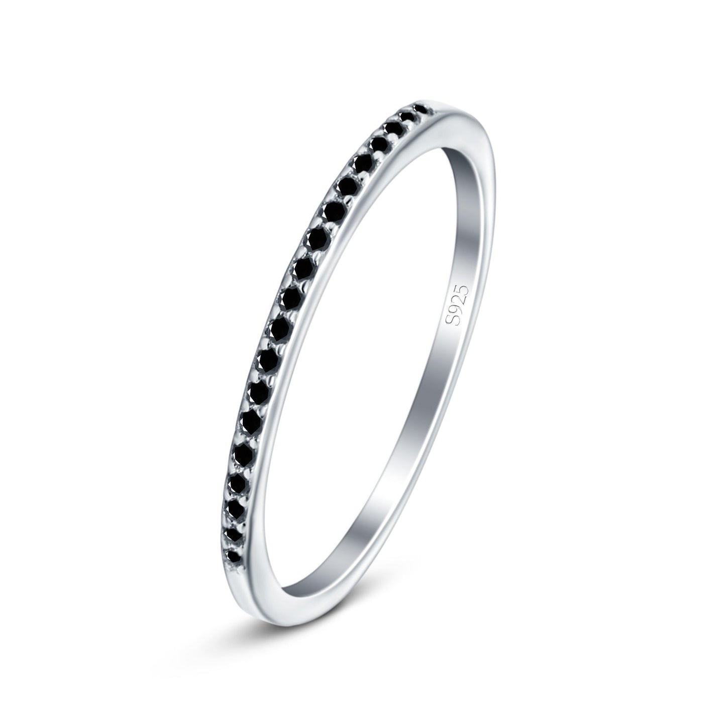 Half Eternity Ring Round Black CZ