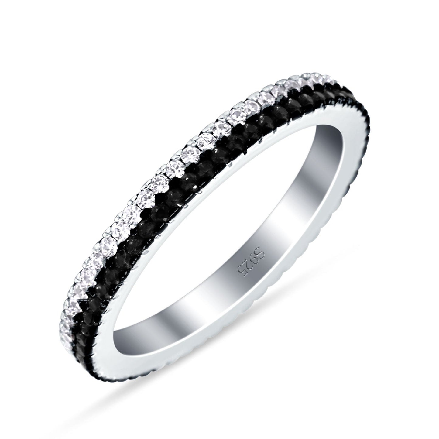 Full Eternity Stackable Black Cubic Zirconia Wedding Band