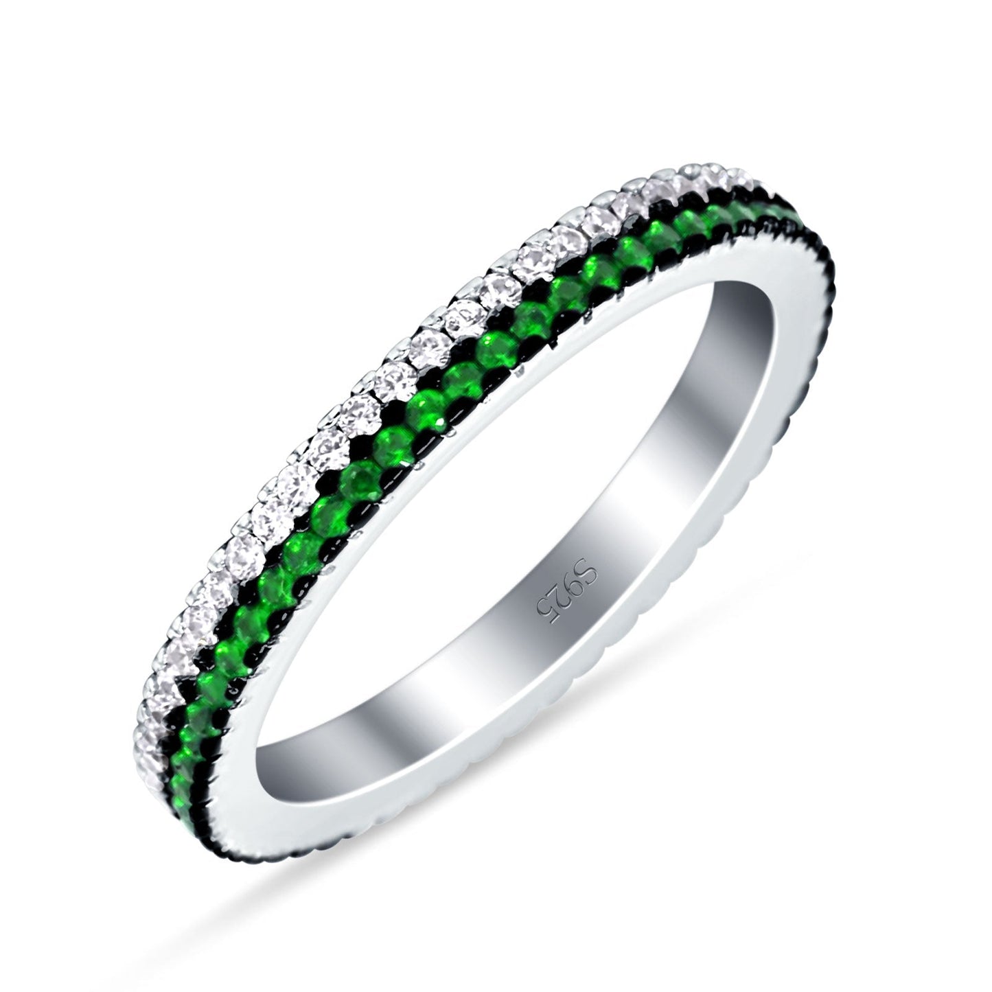 Full Eternity Rings Stackable Band Round Green Emerald Cubic Zirconia