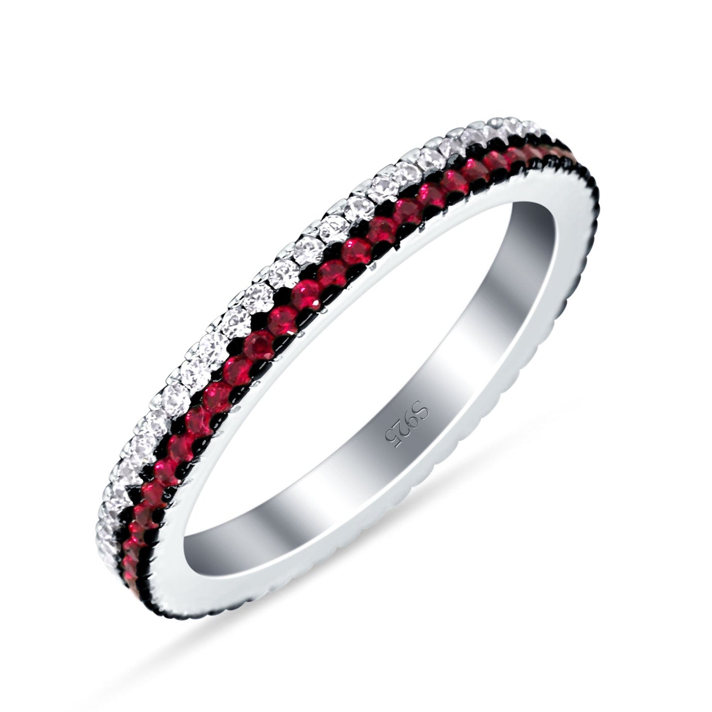 Full Eternity Rings Stackable Band Round Ruby Cubic Zirconia