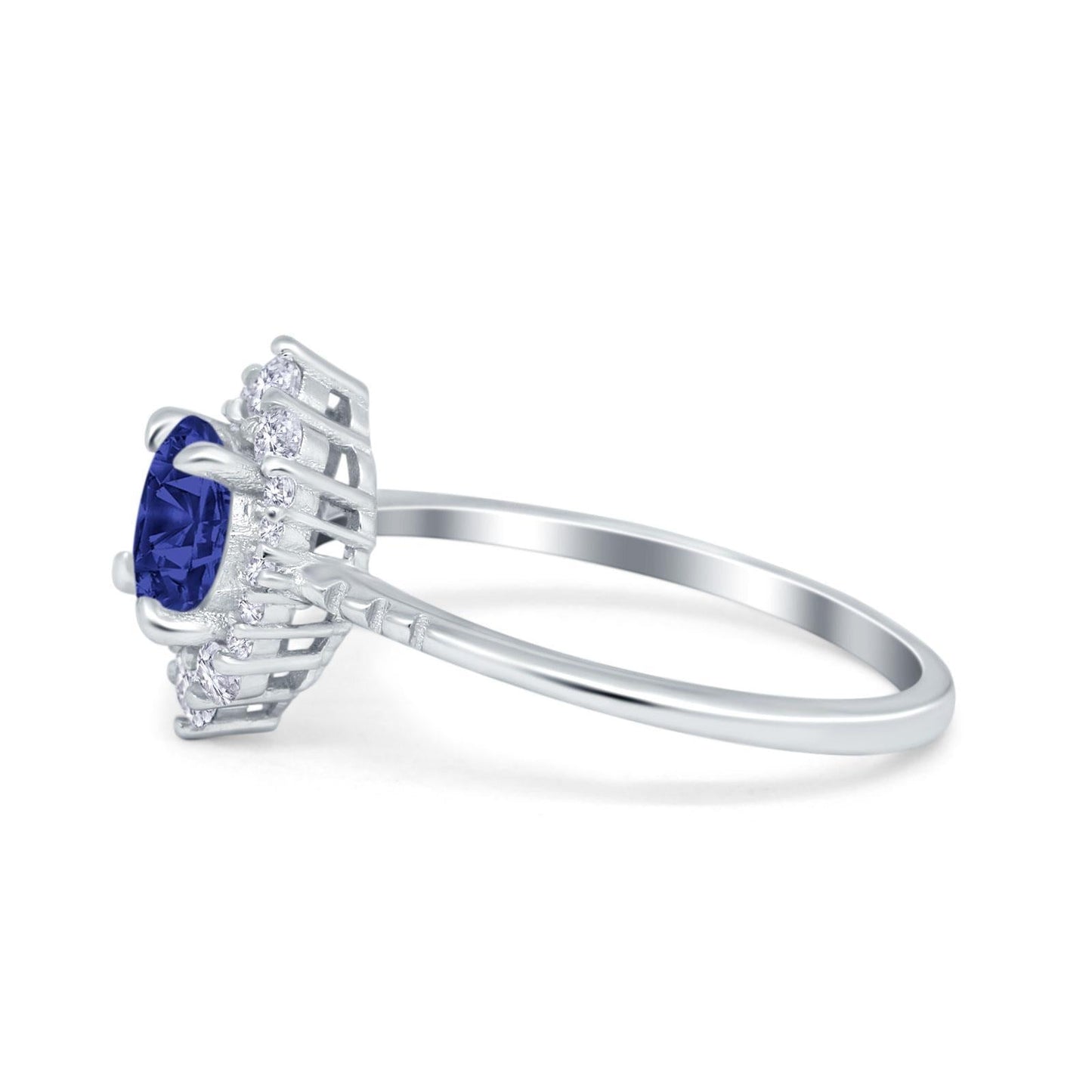 Halo Vintage Round Simulated Blue Sapphire CZ Engagement Ring